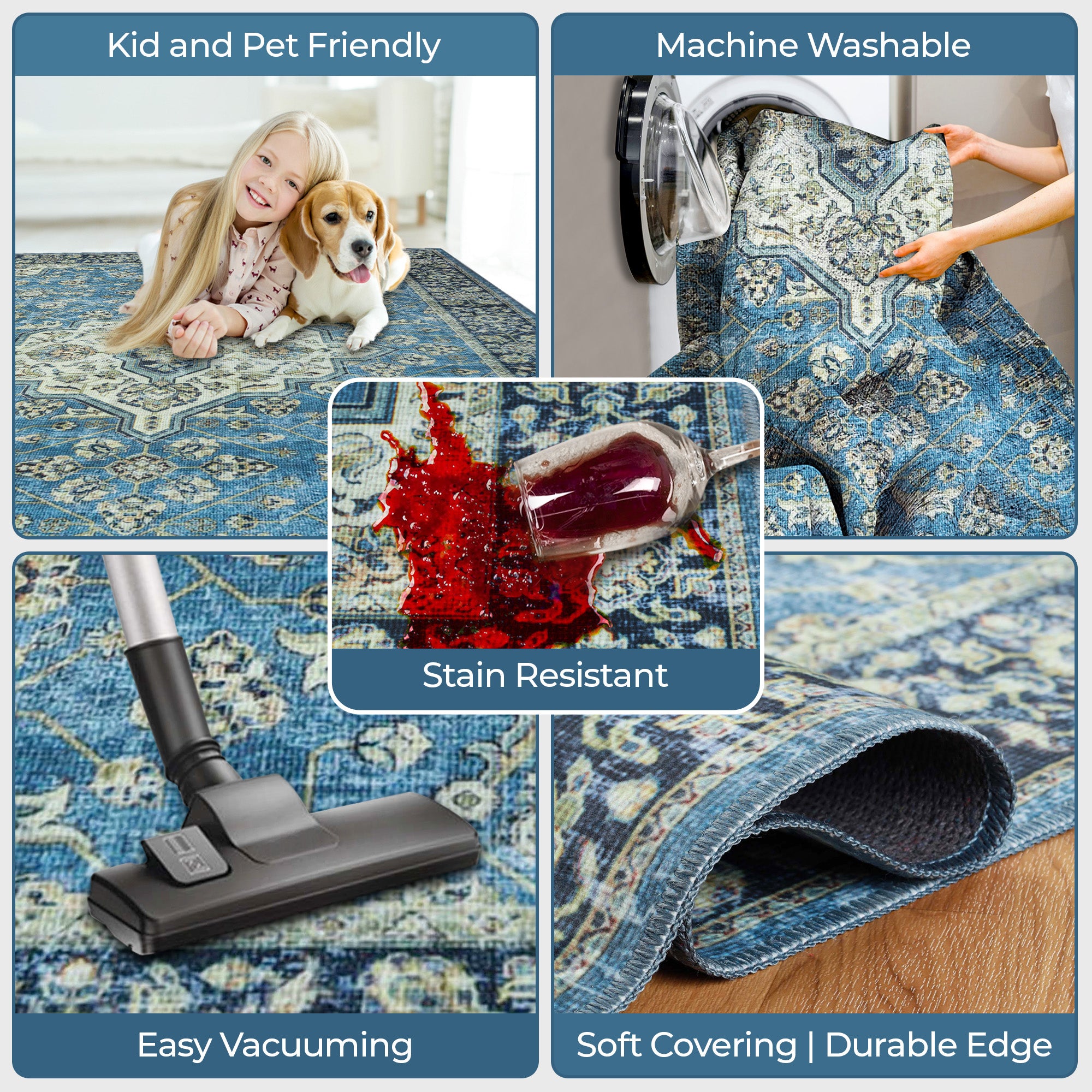 Jay Damask Medallion Bordered Washable Indoor Area Rug - Non-Slip Living Room Carpet, Bedroom Runner for Home Decor | Perfect for Hallways, Entryways & Cozy Spaces