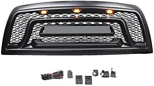 Rebel Style Front Replacement Grill with Amber LED Lights for Ram 2500/3500 (2010-2018) | Matte Black Grille Kit | Truck Accessories Upgrade | Off-Road & Street Customization