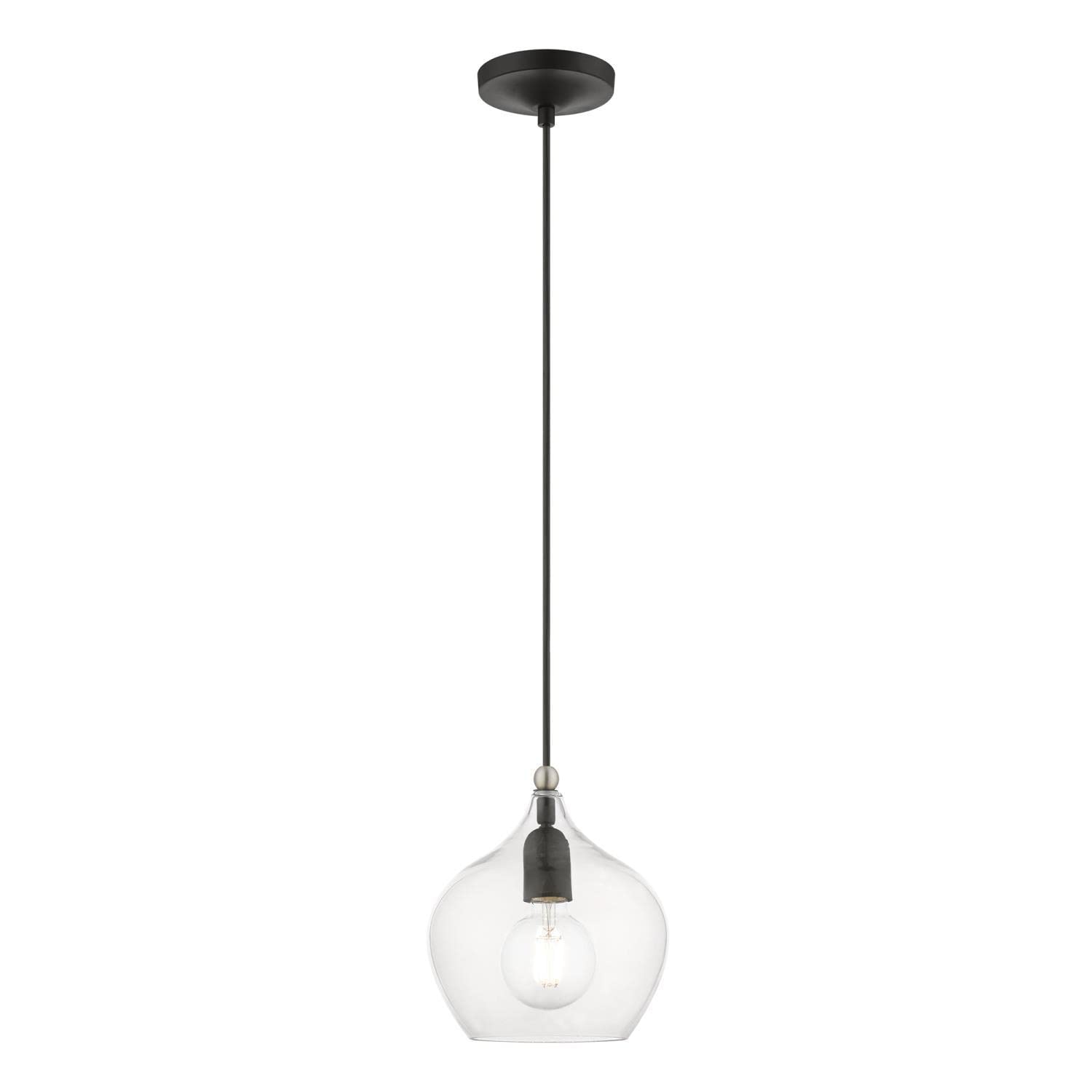 Livex Lighting 49088-04 Aldrich Black Pendant Light with Brushed Nickel Accent - Modern Hanging Fixture for Dining Room, Kitchen Island or Entryway