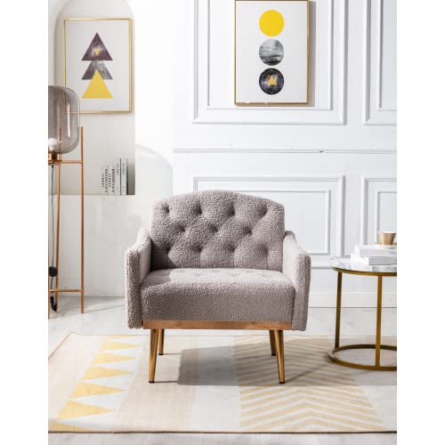 Tufted Accent Chair with Rose Gold Legs - Modern Upholstered Armchair for Living Room, Bedroom & Office - Gray Club Lounge Reading Chair for Relaxing & Decor
