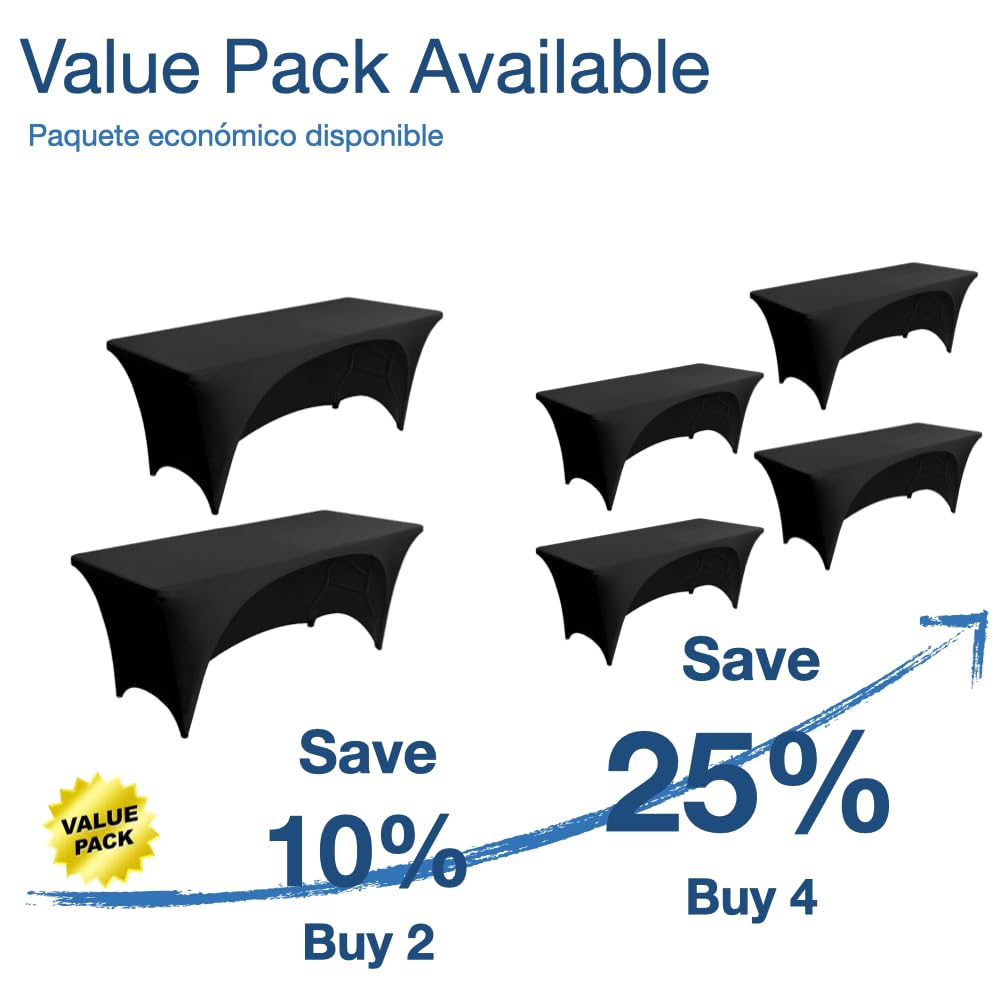 Stretchable Tablecloth for 6ft Rectangle Tables - Heavy-Duty Wrinkle-Resistant Spandex - Black - Perfect for Parties & Events