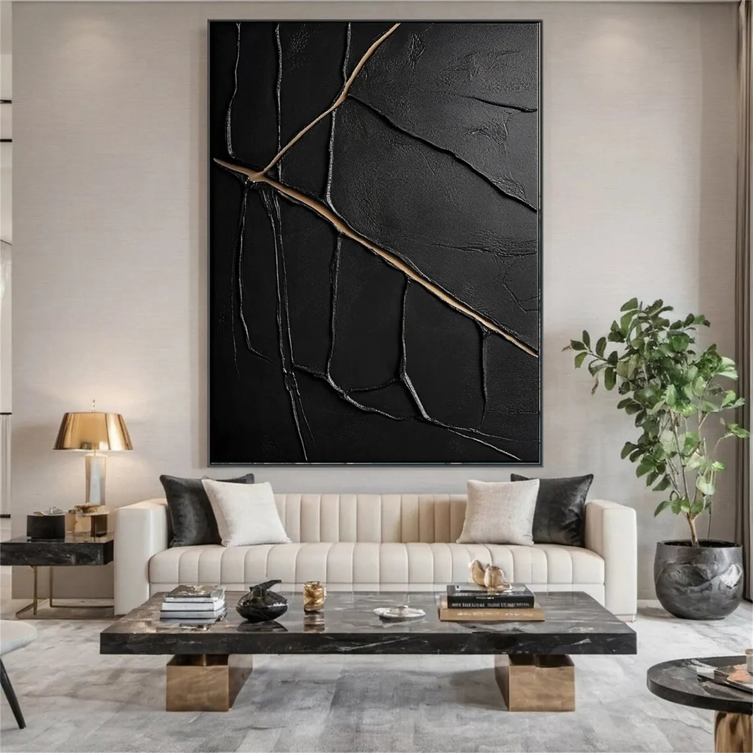 Black Gold Minimalist Textured Wall Art Painting #MZ137 - Modern Abstract Canvas Art for Living Room, Bedroom & Office Decor