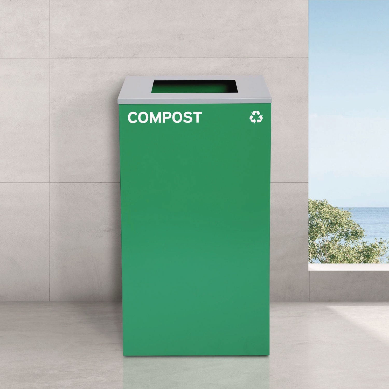 Alpine Industries 29 Gallon Steel Trash Can & Recycling Bin Set - Green Compost Bin & Black Garbage Can with Square Lids for Kitchen, Office, or Outdoor Waste Management