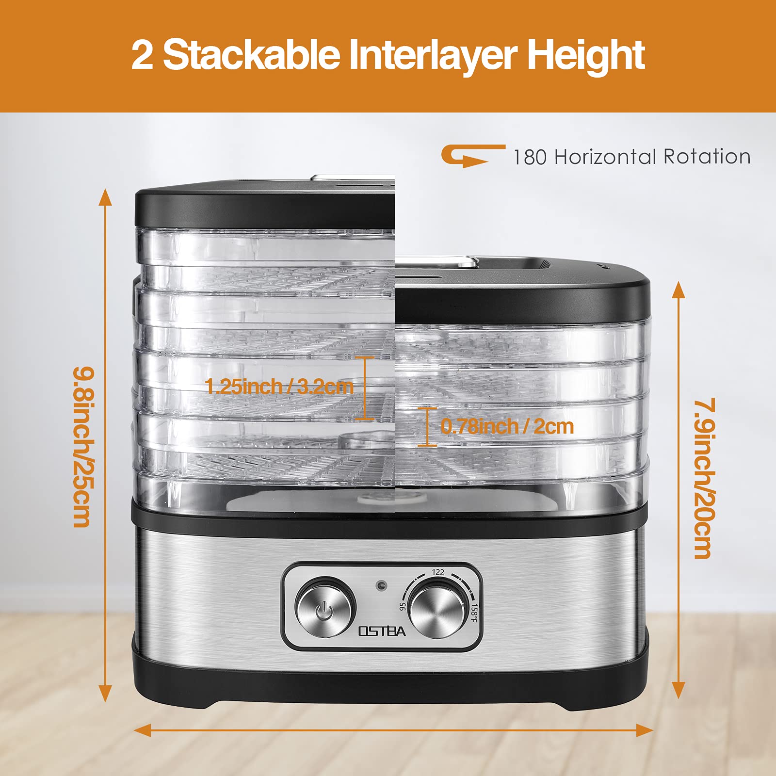 OSTBA Electric Food Dehydrator Machine - 5 BPA-Free Trays for Jerky, Fruits, Herbs & Vegetables | Adjustable Temperature Control, Dishwasher Safe, 240W with Recipe Book | Perfect for Home Drying, Snack Making & Food Preservation