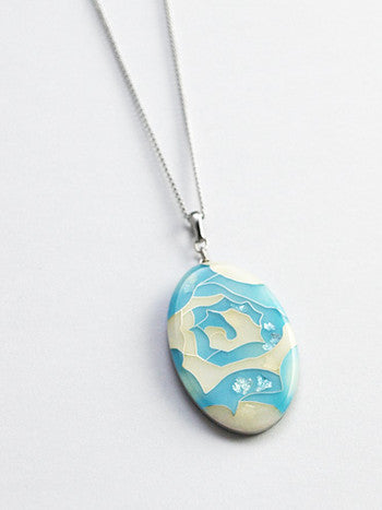 Yusen Shippo Pendant Necklace - Rose Blue Japanese Cloisonné Jewelry for Women, Handmade Enamel Necklace Gift for Her, Perfect for Weddings & Special Occasions