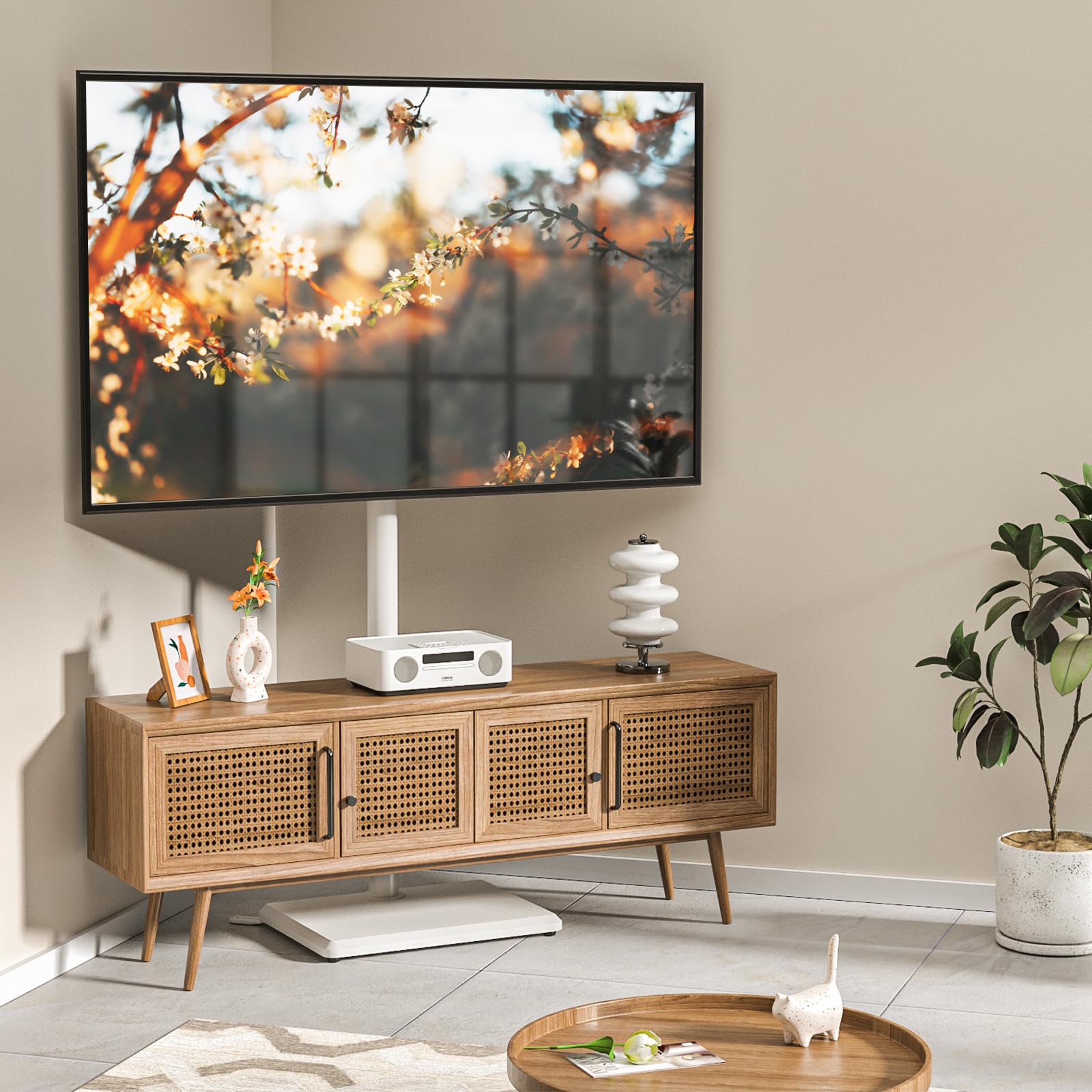 Adjustable TV Floor Stand for 32-55 Inch TVs - Tall Corner TV Stand with Swivel & Height Adjustment, Max VESA 400x400mm, Supports up to 40kg - Perfect for Living Rooms, Bedrooms & Home Theaters
