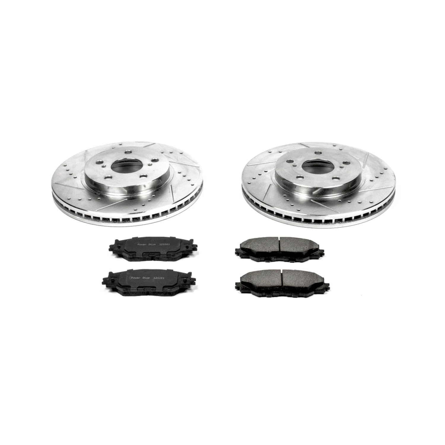 Power Stop K2406 Front Z23 Carbon Fiber Brake Pads with Drilled & Slotted Brake Rotors Kit - Compatible with Lexus IS250 2006-2015 Models | High-Performance Braking for Daily Driving & Track Use
