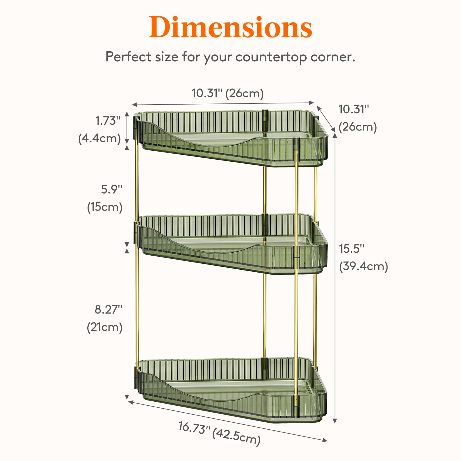 3-Tier Corner Bathroom Organizer - Plastic Makeup & Skincare Storage Shelf for Countertop, Sink Vanity - Perfect for Cosmetics, Perfumes in Bedroom, Dresser, Kitchen - Space-Saving Green Organizer for Bathroom & Home Decor