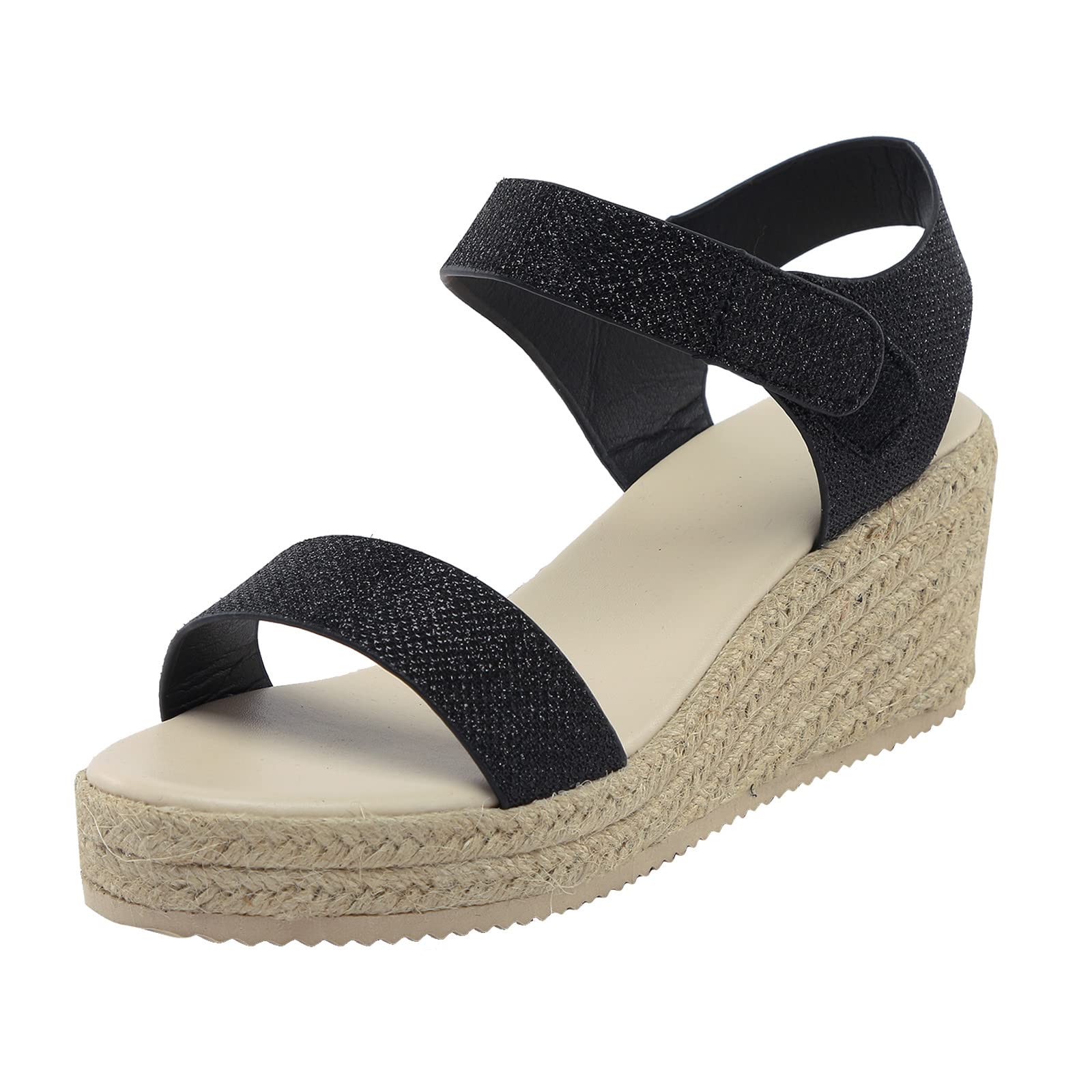 Women's Summer Wedge Sandals - Open Toe Linen Sole Roman Shoes with Double Bow | Comfortable Casual Beach Sandals for Walking, Travel & Vacation Outfits