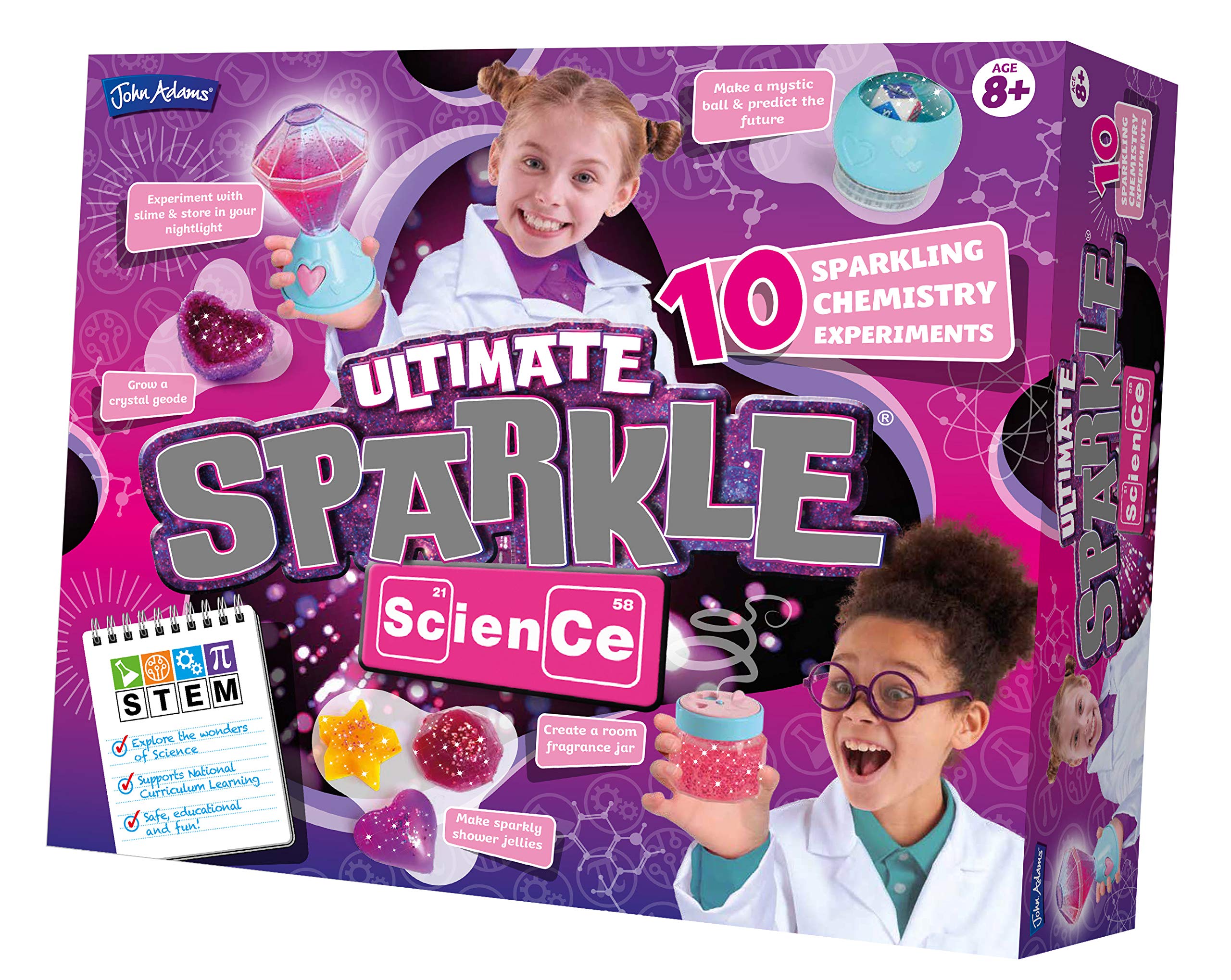 John Adams Ultimate Sparkle Science Kit - 10 Fun & Educational Chemistry Experiments for Kids Ages 8+ | STEM Learning Toy | Perfect for Birthday Gifts & Classroom Science Activities