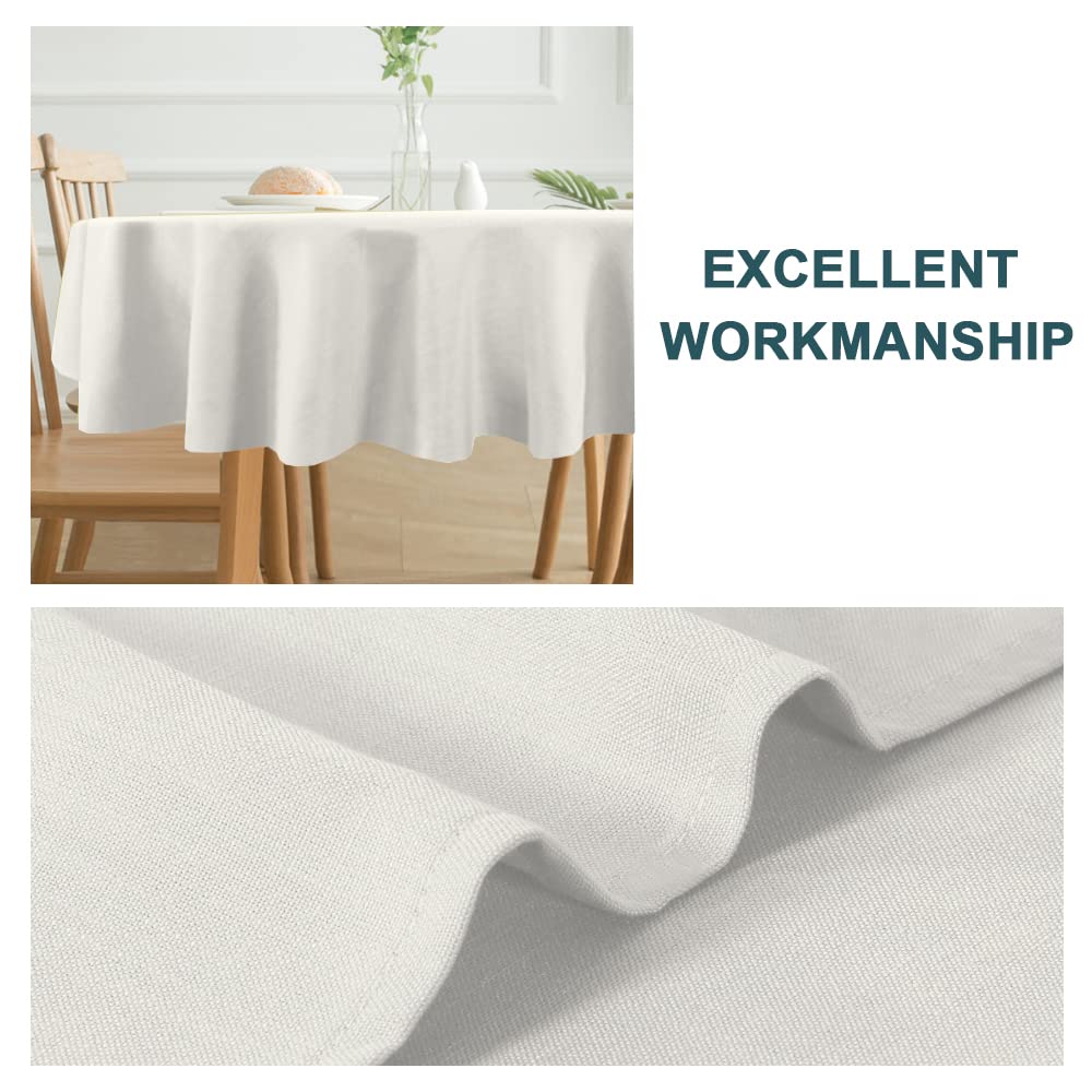 Premium Round Tablecloth 60 Inch - Wrinkle Resistant & Waterproof Washable Linen Fabric - Ivory White Table Cover for Kitchen, Dining Room, Outdoor Parties & Picnics