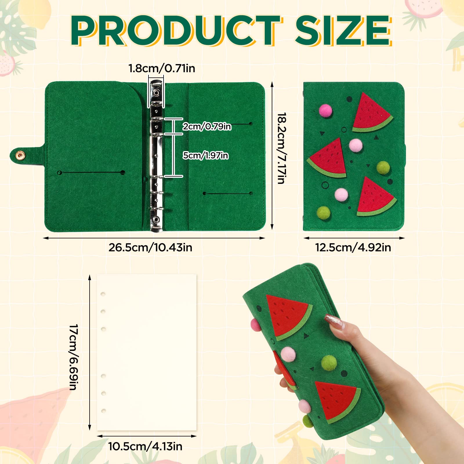 NEW Cute Strawberry A6 6-Ring Binder Notebook Cover with 80 Refill Papers - Soft Felt Refillable Planner Cover with Snap Button for Budget Diary, Journal & Organizer | Perfect for School, Office & Daily Planning