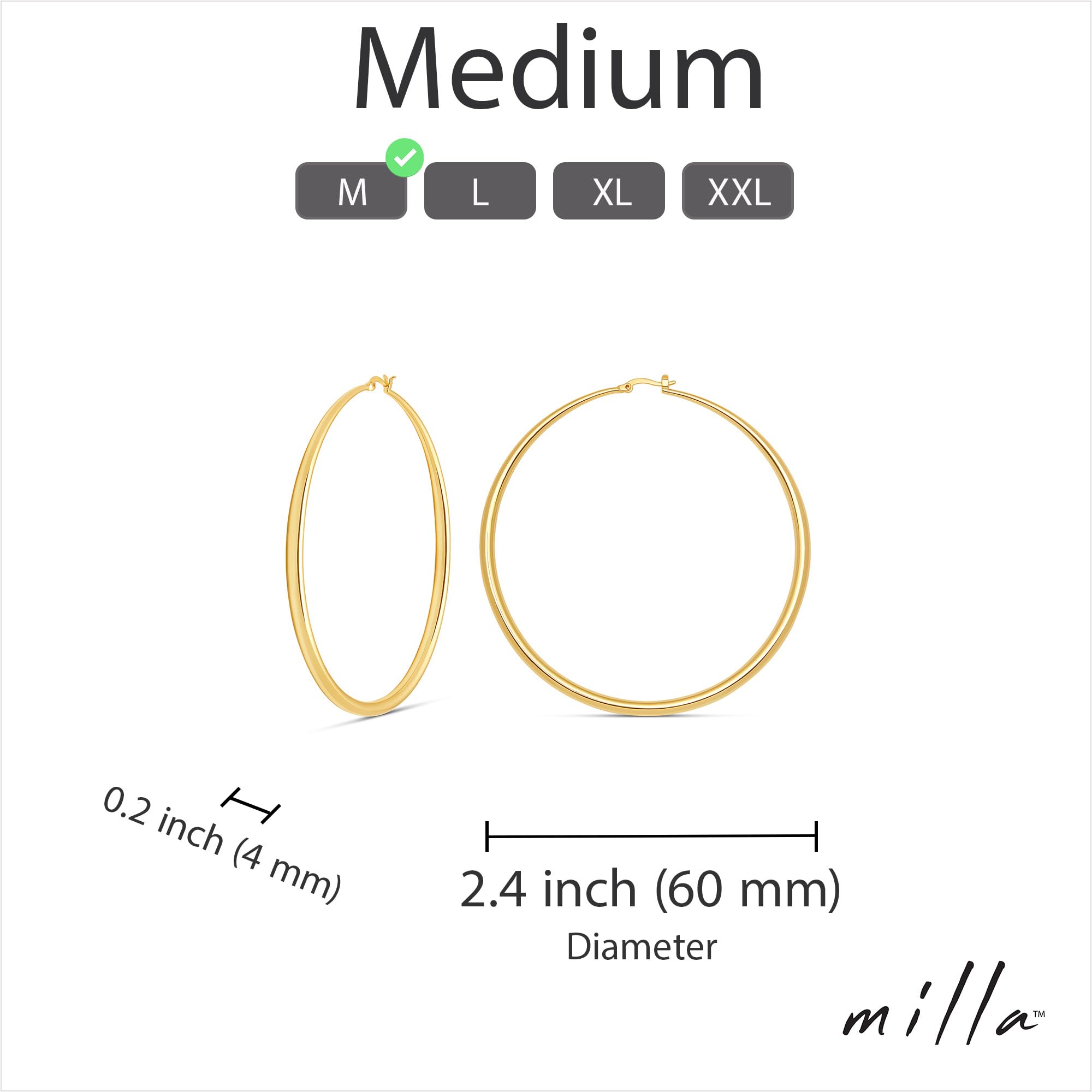 MILLA 14K Gold Hoop Earrings for Women | Silver & Rose Gold Graduated Curved Hoops | Elegant Everyday Jewelry for Work, Date Night & Special Occasions