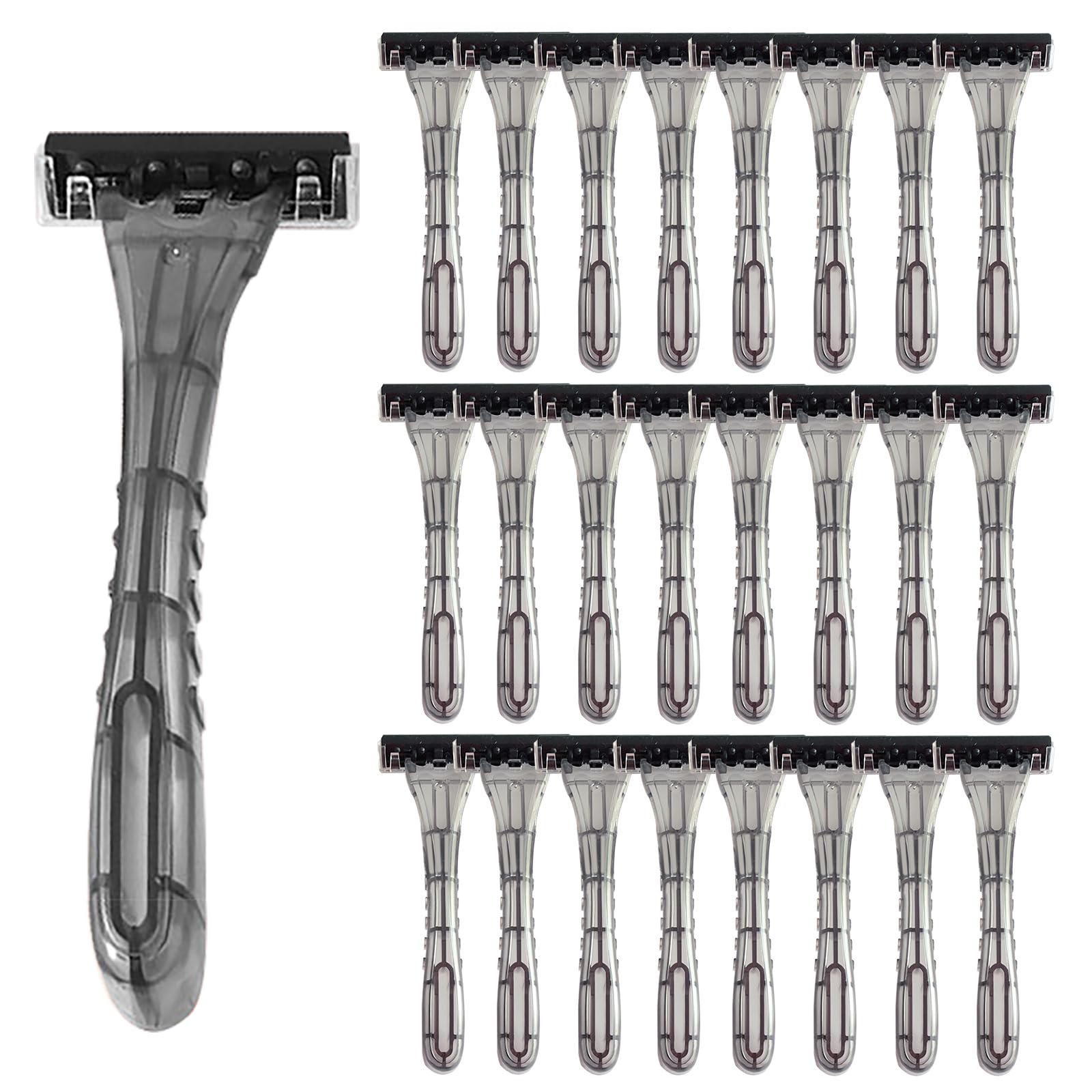 100 Pack Bulk Disposable 3-Blade Razors - Individually Wrapped Stainless Steel Travel Razors for Men & Women - Perfect for Hotels, Gyms, Travel, Shelters & Personal Use (Gray)