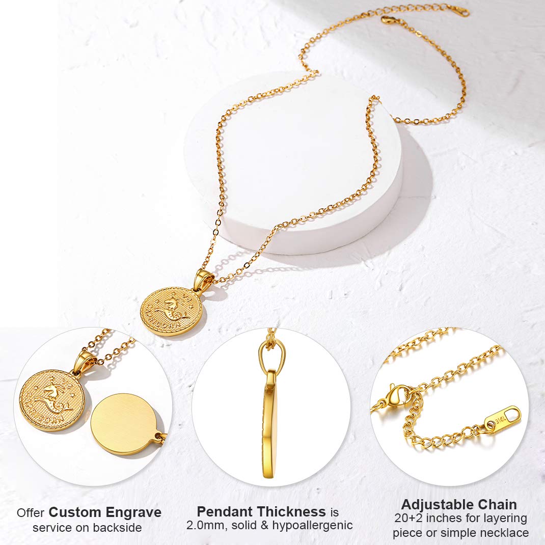 GOLDCHIC Zodiac Necklace for Women & Men - 14K Gold Plated Constellation Coin Pendant, Horoscope Astrology Jewelry Gift - Perfect for Birthdays, Anniversaries & Spiritual Protection