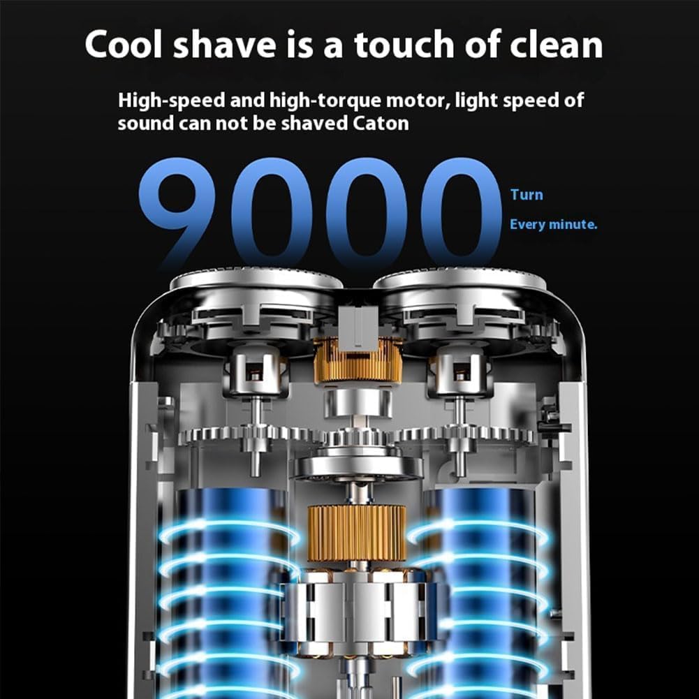 Portable Electric Beard Shaver for Men - Mini Travel Razor with Double-Ring Magnetic Cutter & Suitcase Design (Black) - Perfect for Business Trips, Camping & On-the-Go Grooming