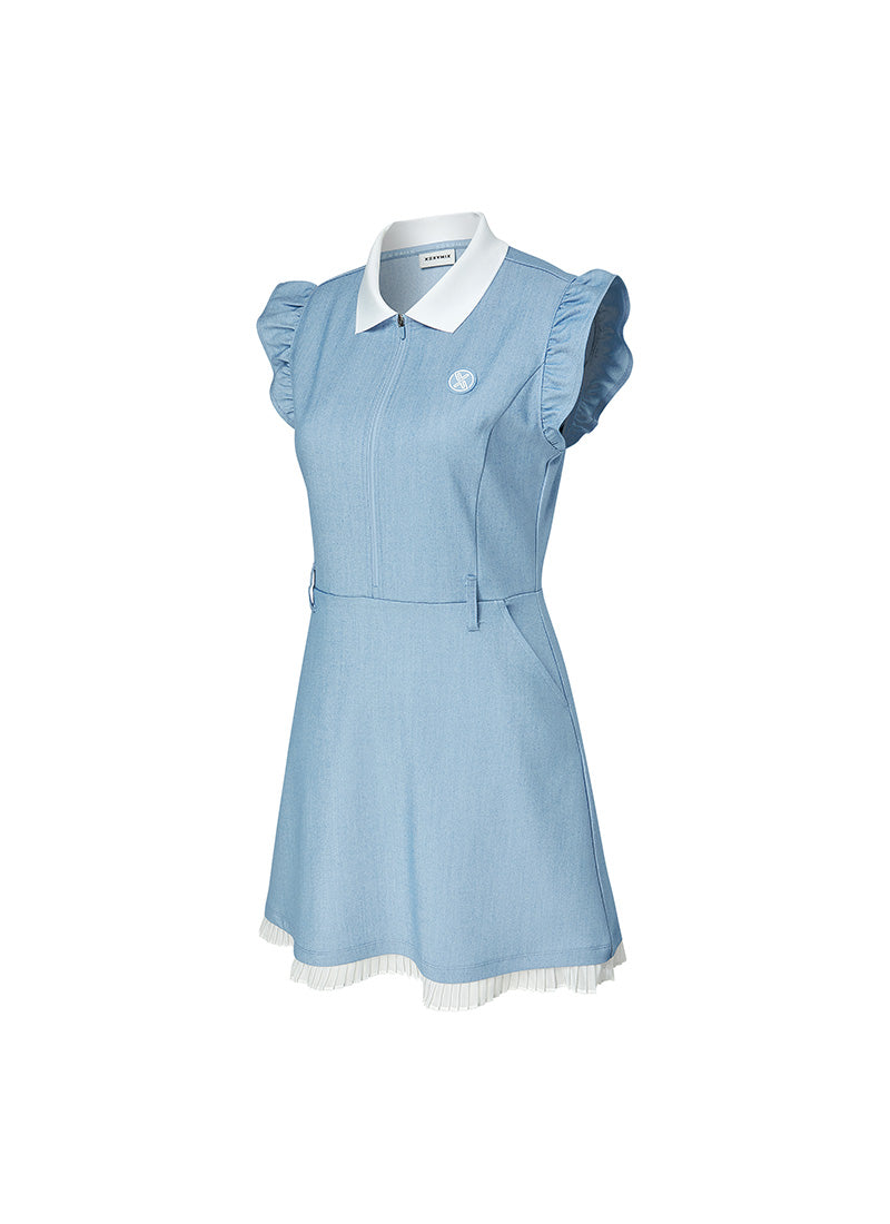 Stylish Denim-Like Ruffle Flare Dress for Women - Trendy Casual & Party Outfit - Perfect for Date Nights, Office Wear, and Summer Vacations