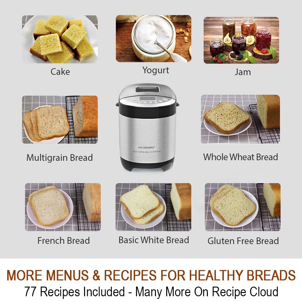 **KITCHENARM 29-in-1 Smart Bread Maker Machine with Gluten-Free Setting (2LB, 1.5LB, 1LB) - Stainless Steel Bread Maker with Homemade Cycle & Recipes - Perfect for Whole Wheat, White, and Artisan Bread Baking at Home**    *(Ideal for Home Bakers, Gluten-Free Diets, and Healthy Homemade Bread Lovers)*