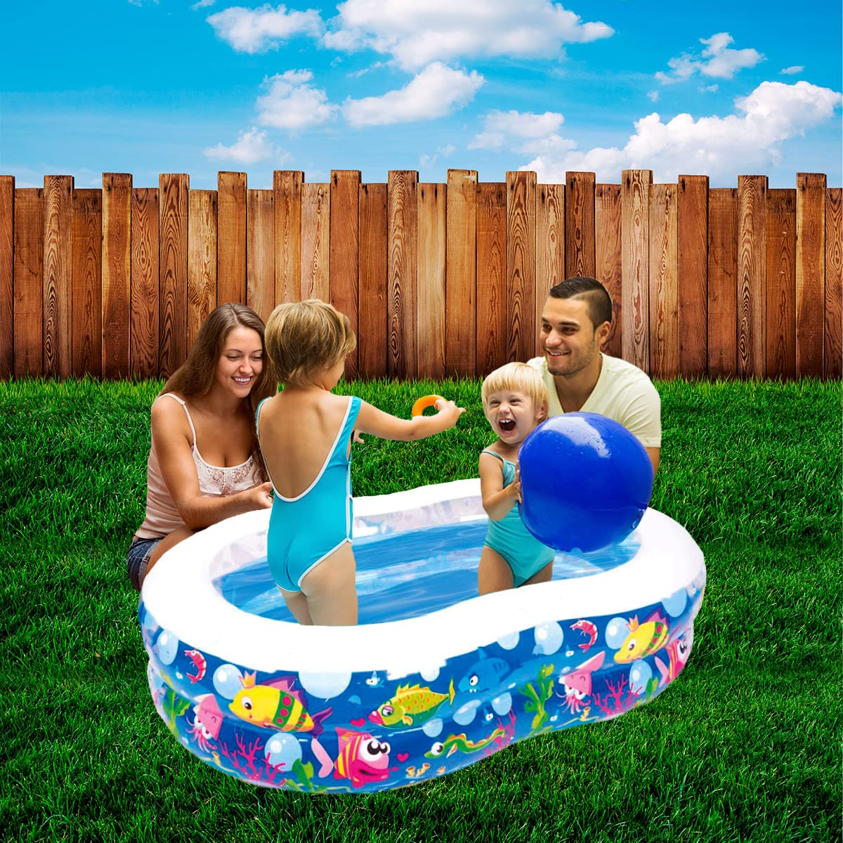 Sun Club AVENLI Figure 8 Pool - Large Inflatable Swimming Pool for Kids, Fun Sea Animal Design, 175 x 109 cm, Blue, Size L (JL-211806) - Perfect for Backyard, Garden, and Summer Water Play