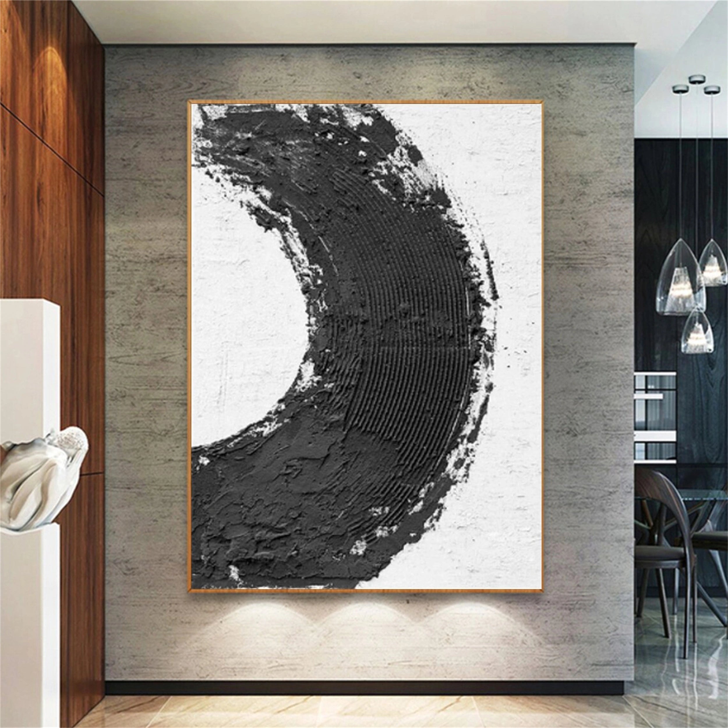 Modern Black and White Textured Minimalist Wall Art Print #MZ067 - Perfect for Living Room, Bedroom & Office Decor