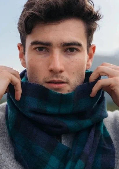 John Hanly Lambswool Scarf - Premium Soft Warm Winter Wrap for Men & Women | Blackwatch Tartan Plaid Pattern | Perfect for Cold Weather, Outdoor Activities & Fashion Accessory