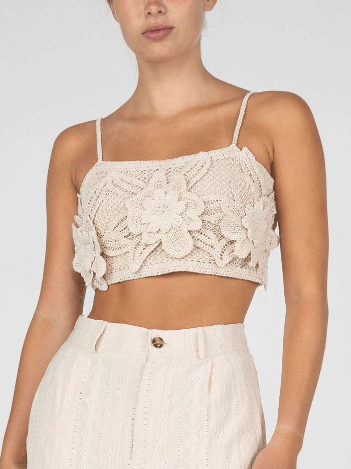 Miss Me MT2816T Women's All Over Crochet Crop Top in Natural - Perfect for Summer Outfits, Beach Wear & Boho Fashion