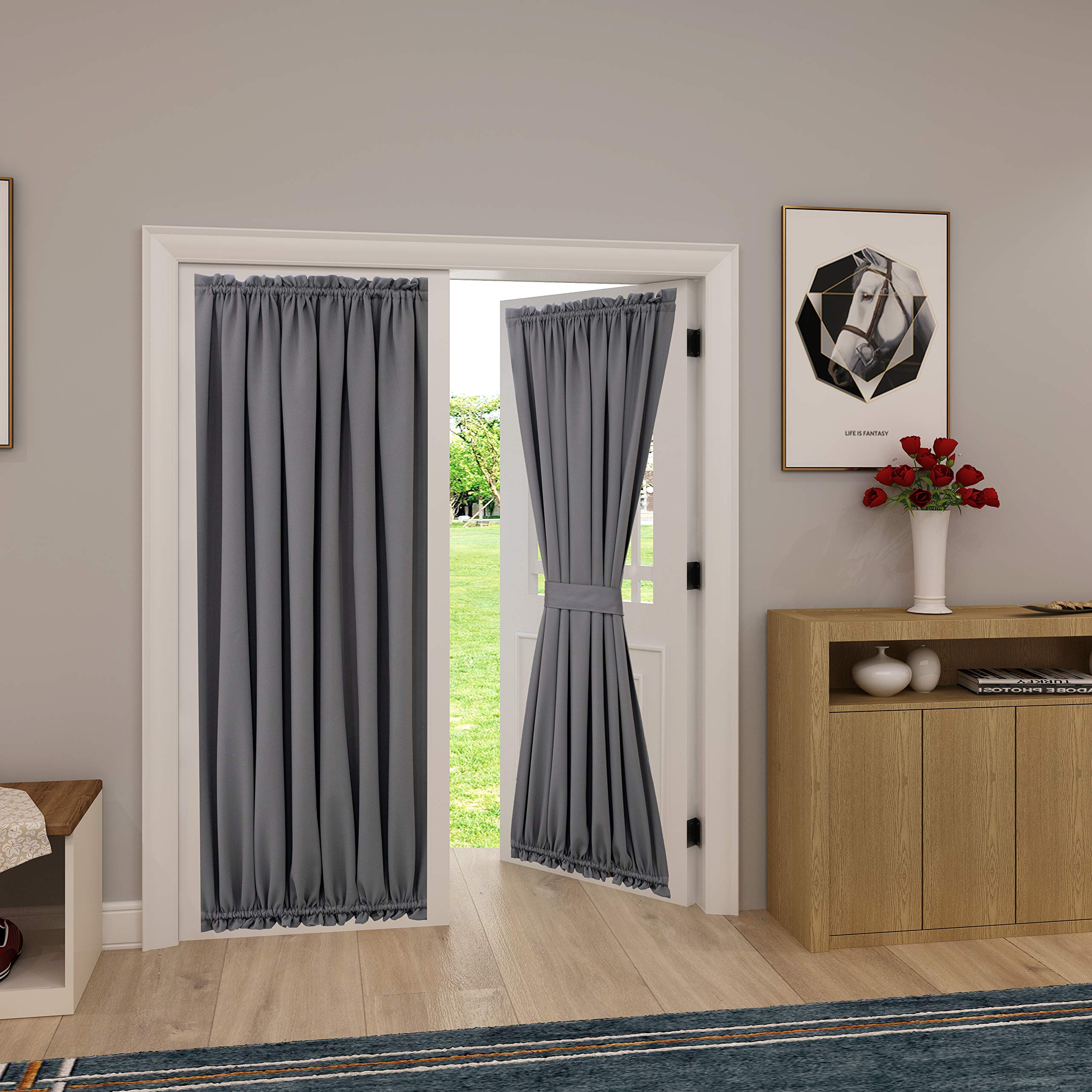 Blackout Thermal Insulated Door Curtains for French Doors - 54x72 Inch Grey Sidelight Window Panel - Spring Garden Home Decor for Front Entryway & Patio Doors