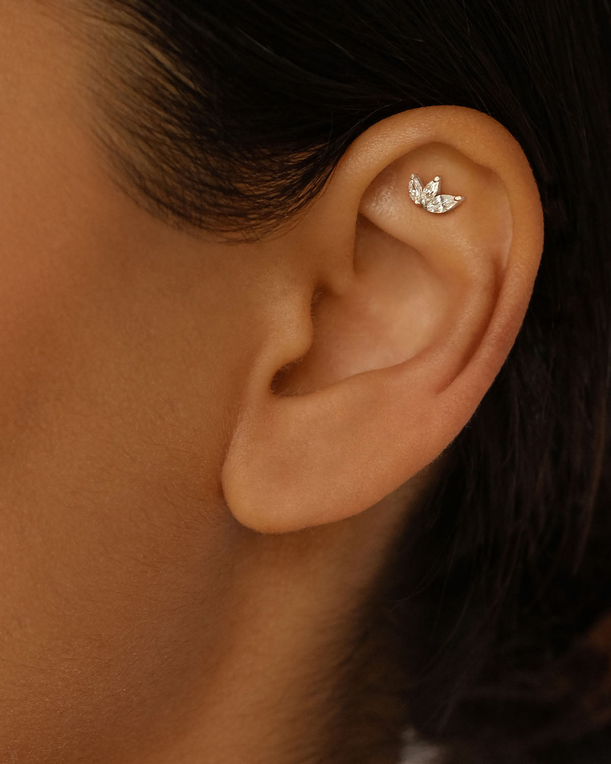 14K Solid White Gold Blooming Lotus Crystal Cartilage Earrings - Elegant Flower Stud Earrings for Women - Perfect for Parties, Weddings & Everyday Wear