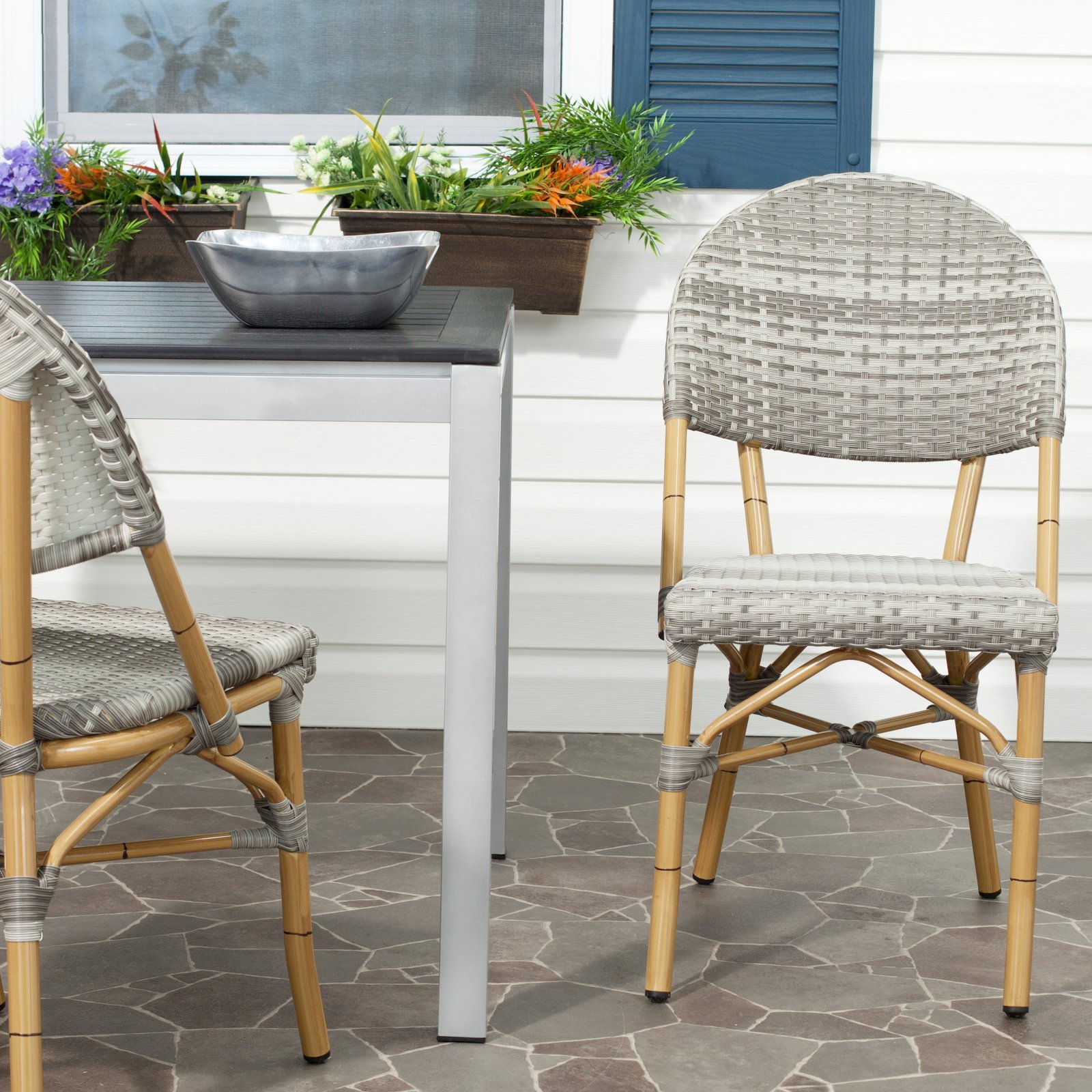 SAFAVIEH Barrow Indoor Outdoor Stacking Chairs Set of 2 - Brown Patio Dining Chairs for Backyard, Deck, Poolside & Garden Furniture - Weather-Resistant Stackable Side Chairs