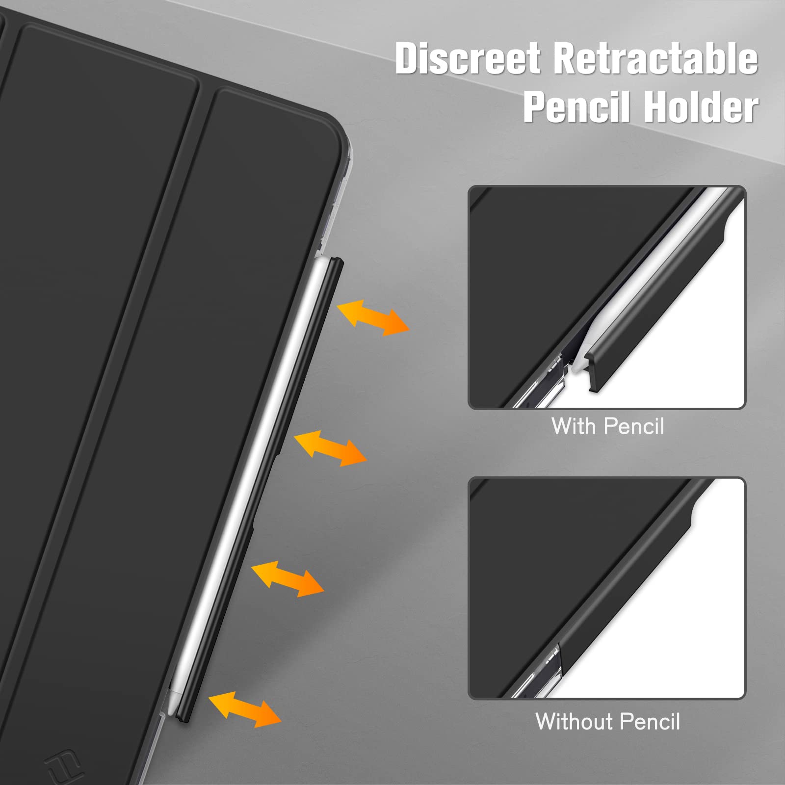 Fintie Clear Protective Case for iPad Air 11-inch (M3 2025/M2 2024) & 10.9-inch (5th/4th Gen) - Slim Transparent Back Cover with Built-in Apple Pencil Holder - Perfect for Work, School & Travel - Black