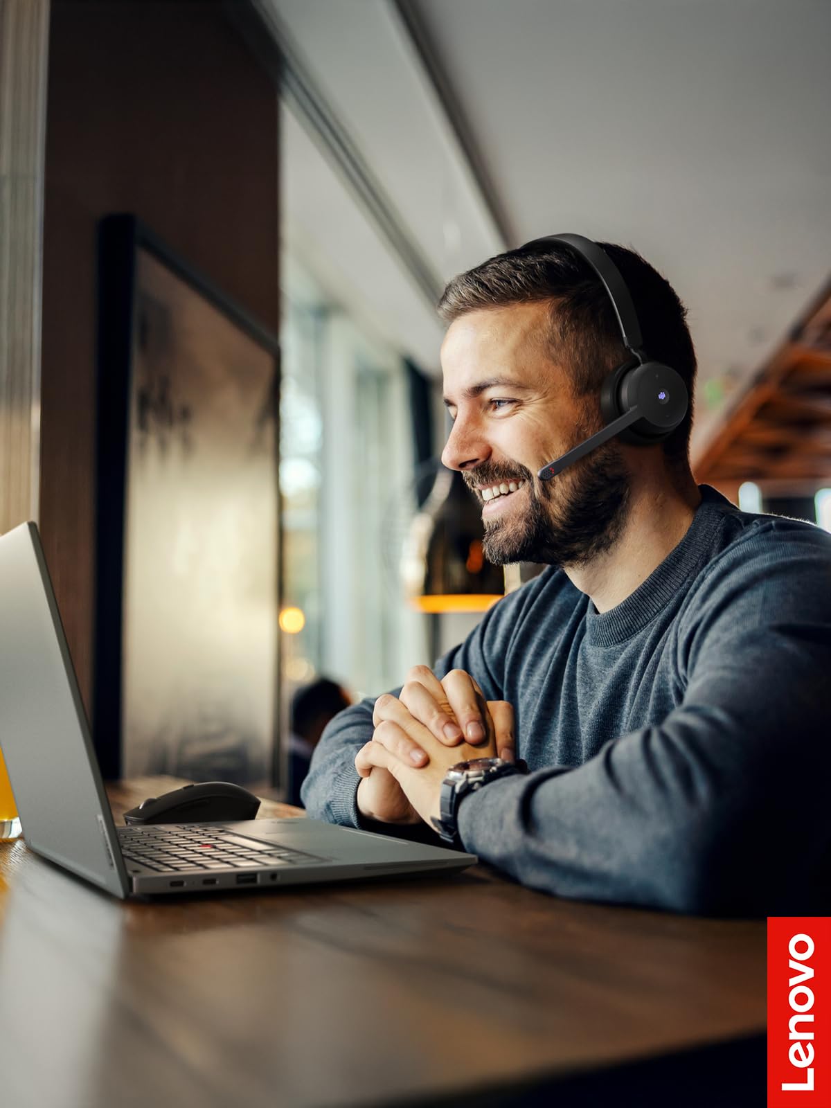 Lenovo Wireless VoIP Headset for Microsoft Teams Certified - Noise Cancelling Microphone, Bluetooth 5.3 Multipoint Connectivity, USB-A Receiver - 31H Talk Time & 60H Playback - Lightweight Over-Ear Design with Replaceable Earcups - Perfect for Remote Work, Online Meetings & Call Centers