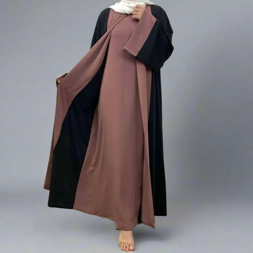 Elegant Muslim Women's Patchwork Abaya Dress - Modest Islamic Prayer Dress for Women - Perfect for Eid, Ramadan, Mosque & Special Occasions