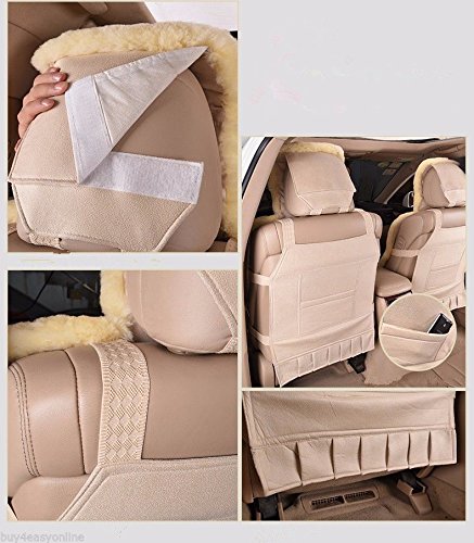 Genuine Sheepskin Car Seat Covers - Luxury Long Wool Fur Front Seat Covers Set for Winter, Universal Fit (White/Grey) | Warm & Comfortable for Cold Weather Driving, Road Trips, and Daily Commute