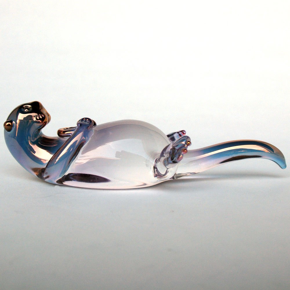 Hand Blown Glass Sea Otter Figurine - Unique Handmade Home Decor for Beach House, Coastal Living Room & Ocean Themed Gifts