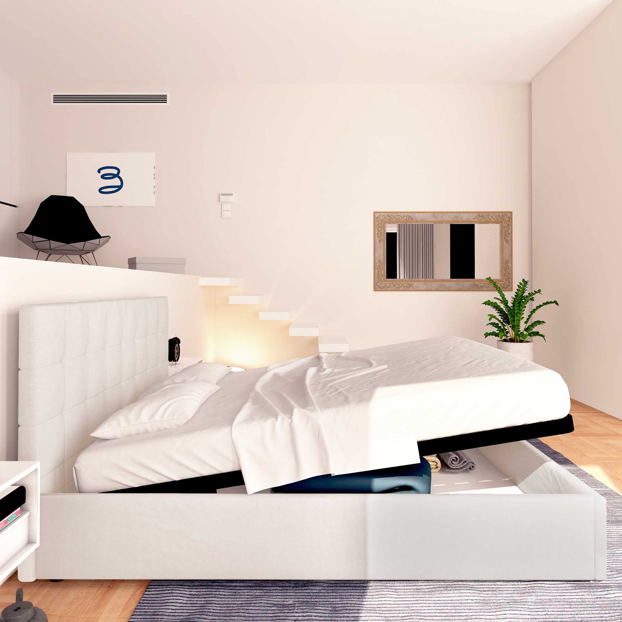 Baldiflex Single Bed with Storage, Dublin Fabric Model, Slatted Base for Single Mattresses, 90 x 200 cm, Elegant Headboard, Light Gray - Perfect for Small Bedrooms, Guest Rooms & Studio Apartments