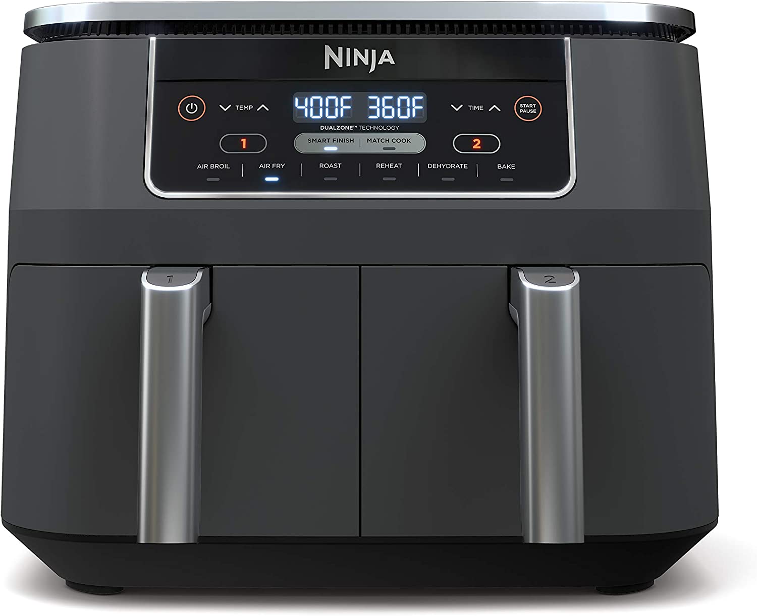 Ninja DZ201 Foodi 8 Quart 6-in-1 DualZone Air Fryer with 2 Independent Baskets, Match Cook & Smart Finish - Roast, Broil, Dehydrate for Quick & Easy Meals - Perfect for Family Dinners, Meal Prep & Healthy Cooking (DZ201)