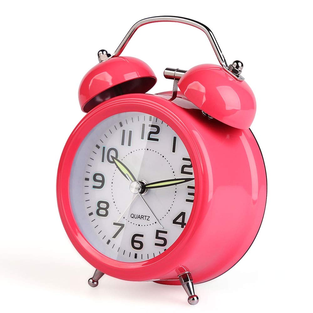 Vintage Twin Bell Alarm Clock with Nightlight - 4 Inch Silent Bedside Desk Clock for Students, Adults & Heavy Sleepers - Loud Alarm, Simple Design (Red) - Perfect for Bedrooms, Dorms, Offices & Travel