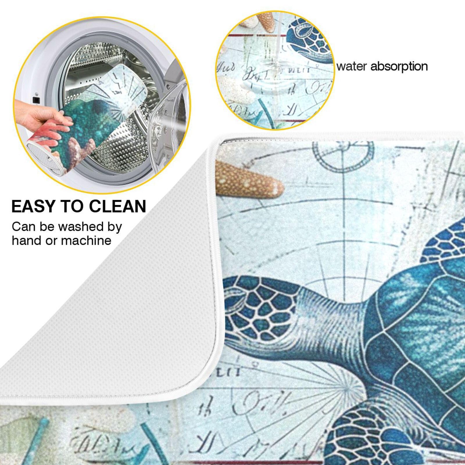 Ocean Sea Turtle Dish Drying Mat - 16x18in Absorbent Microfiber for Kitchen Counter - Fast Dry for Dishes & Utensils