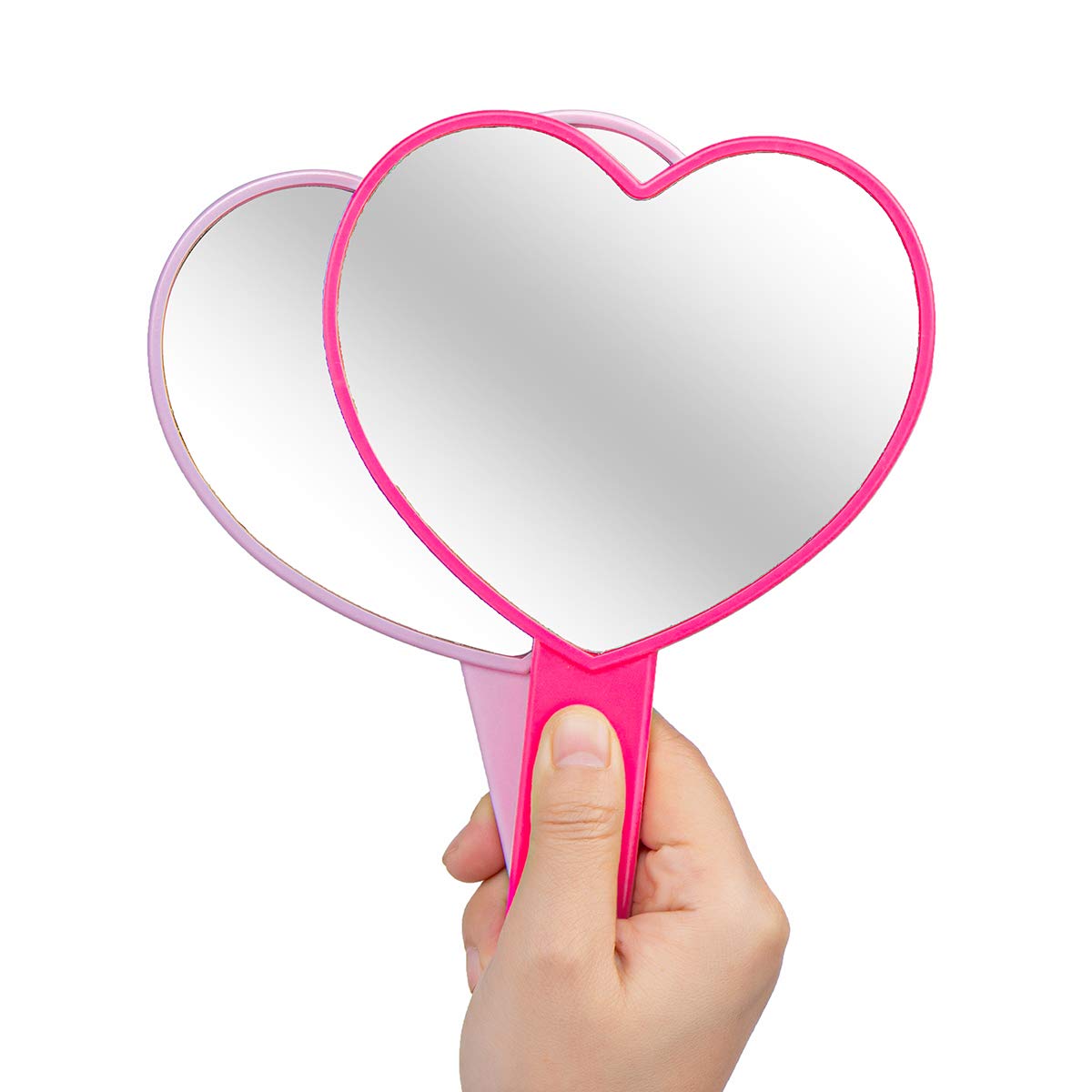 2PCS Heart-Shaped Makeup Hand Mirror - Portable Travel Cosmetic Mirror with Handle for Women & Girls, Perfect for Home, Travel, and Gift Giving (Pink)