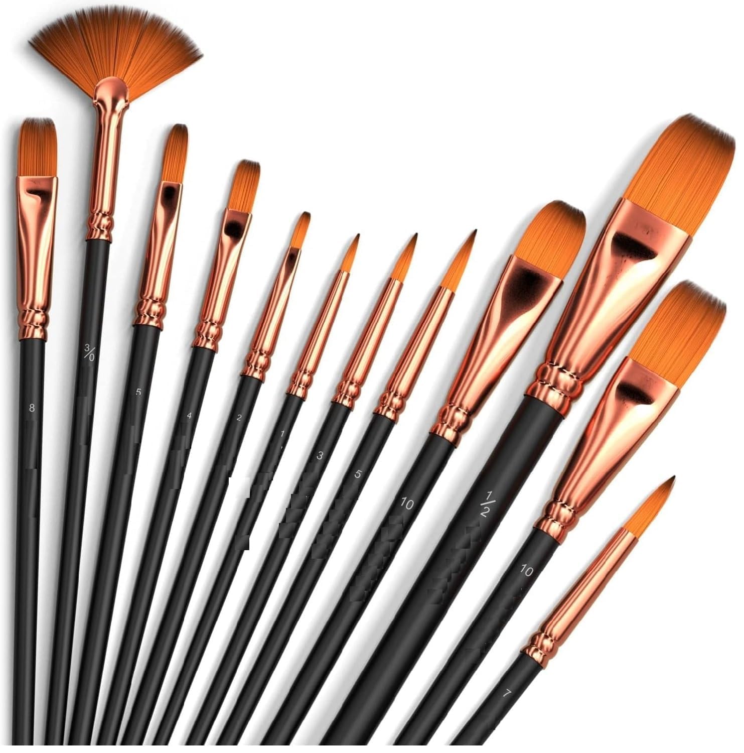 Twizzle 12-Piece Professional Artist Brush Set - Round Pointed Tip Nylon Hair Paint Brushes for Acrylic, Watercolor & Oil Painting - Perfect for Canvas Art, DIY Projects & Home Decor