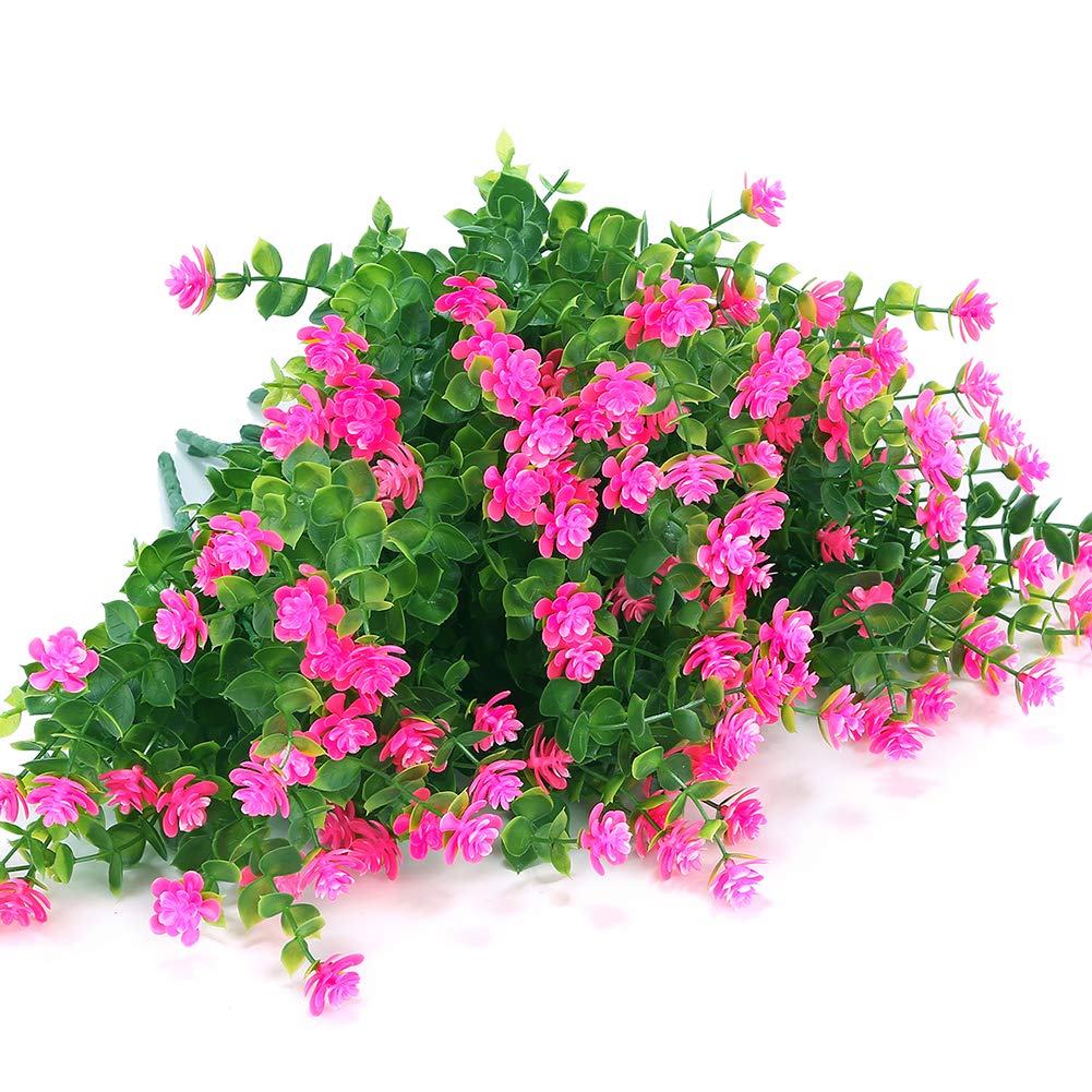UV Resistant Artificial Boxwood Plants 4 Pack - Fake Outdoor Greenery Shrubs for Hanging Planters, Indoor & Outdoor Decor - Perfect for Home, Office, Wedding, Farmhouse (Pink)
