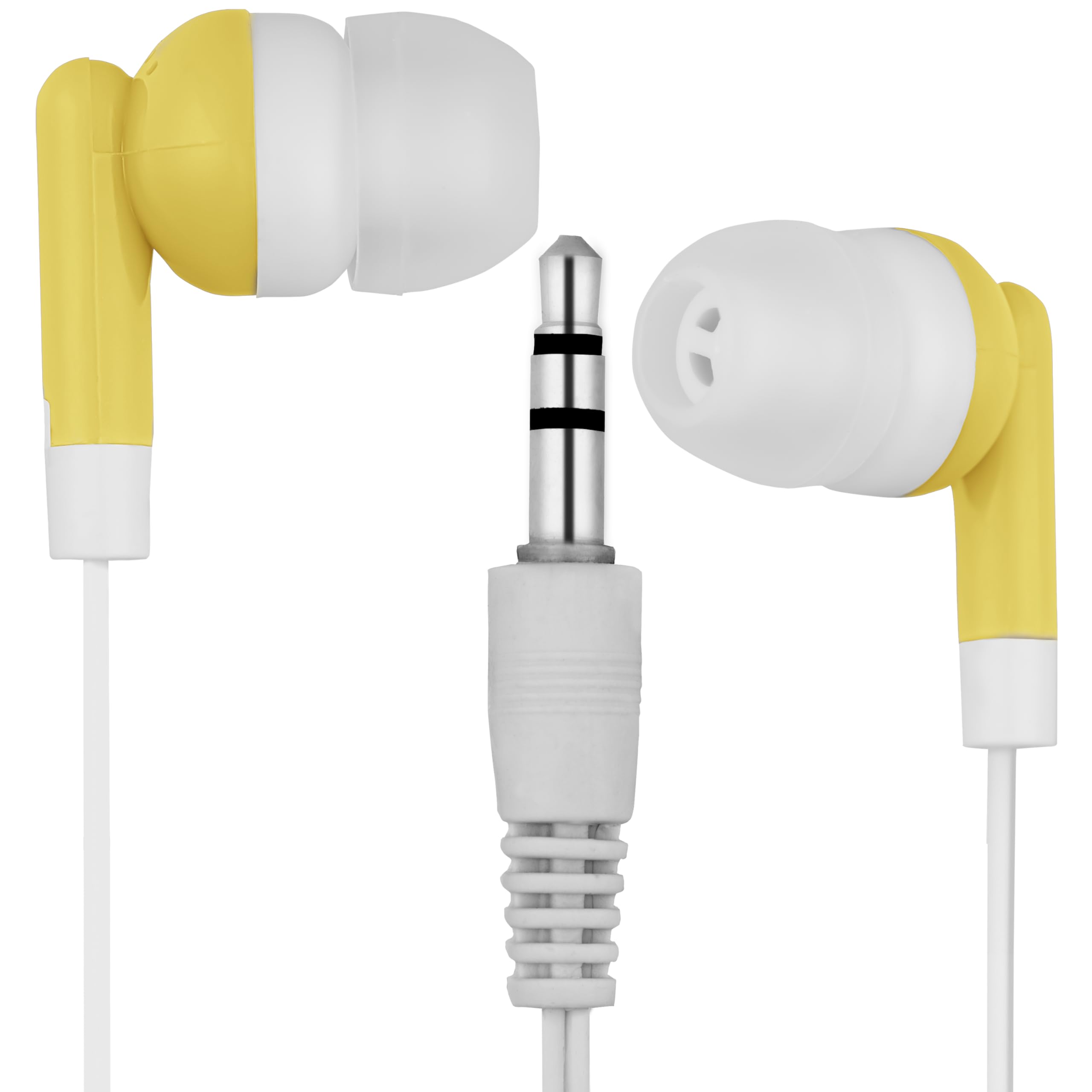 Bulk Pack of 25 Yellow & White Wireless Earbuds - Individually Bagged for Wholesale | Perfect for Schools, Gyms, and Events