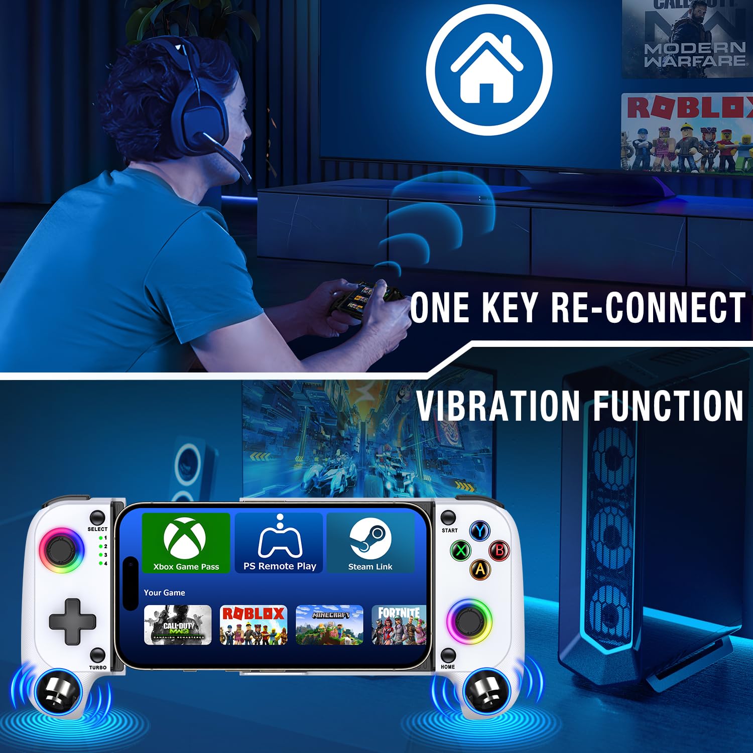 Mocagen Mobile Gaming Controller for iPhone & Android - RGB Lighting, Hall Effect Joysticks, Bluetooth Gamepad with Phone Case - Perfect for Fortnite, Call of Duty & Mobile Gaming On The Go