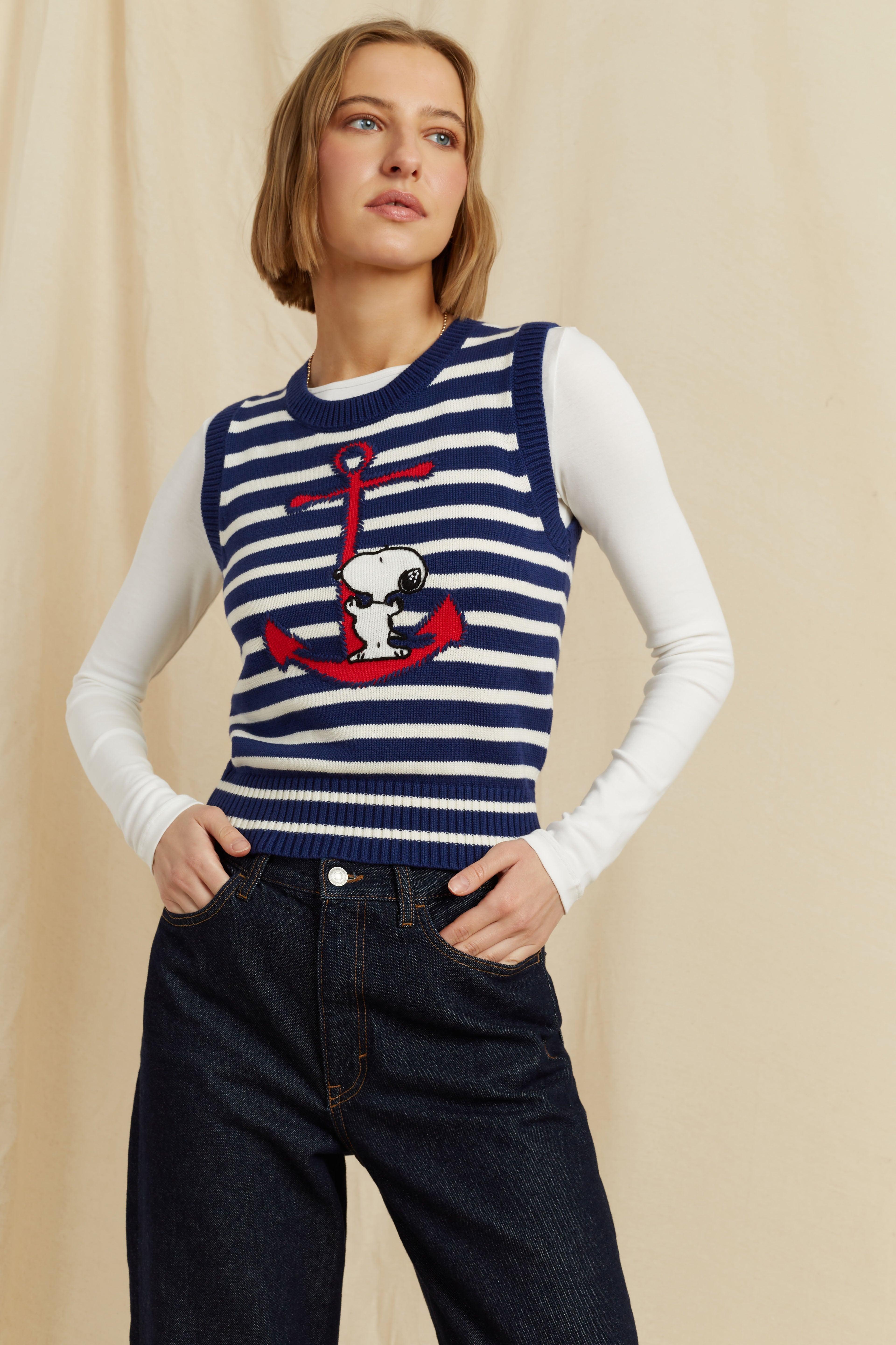 Blue Cotton Snoopy Anchor Tank Top - Cute Cartoon Graphic Tee for Women - Perfect for Summer Outfits, Beach Vacations & Casual Wear
