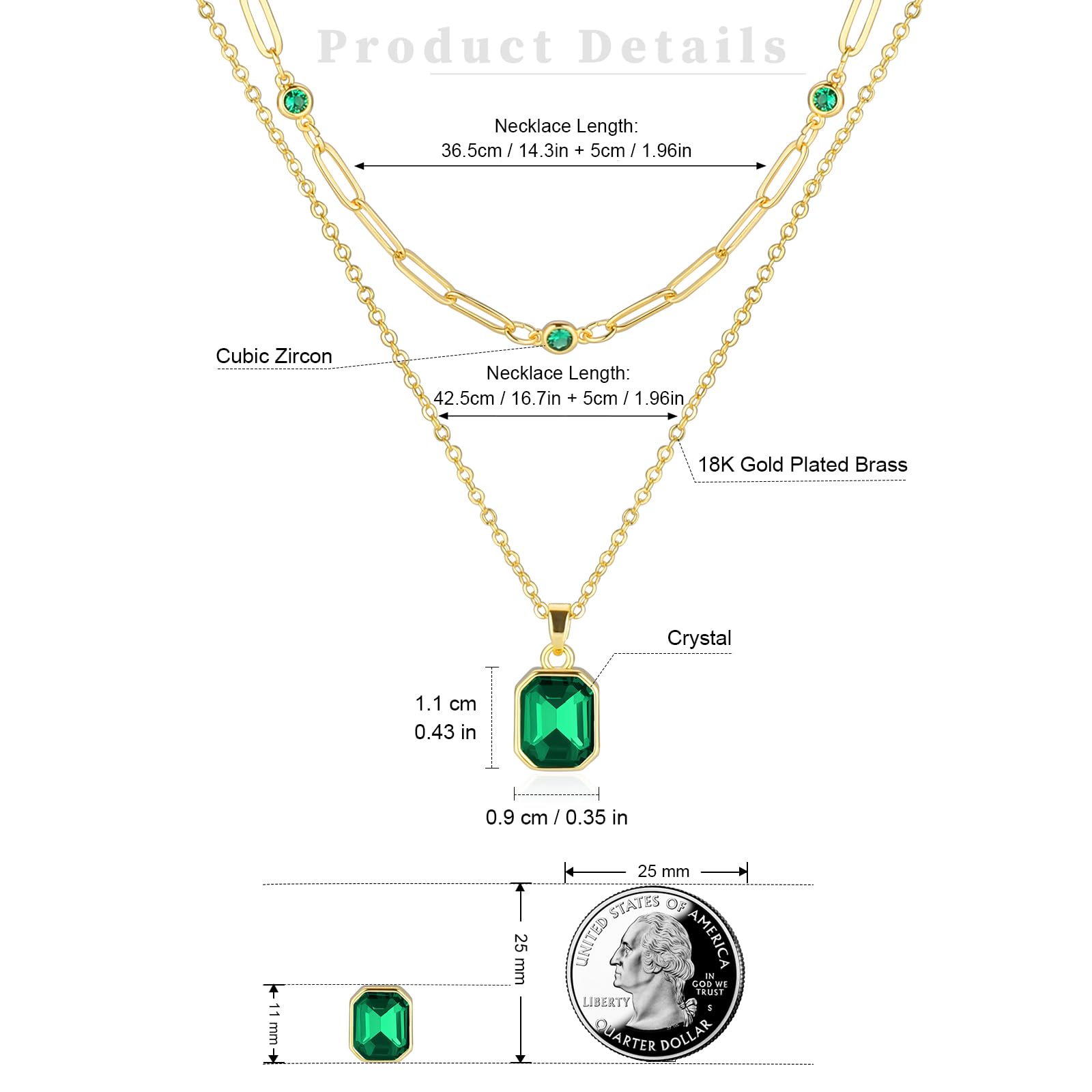 18K Gold Plated Crystal Paperclip Choker Necklace for Women - Emerald Green Layered Jewelry Gift for Her, Perfect for Date Night, Parties & Special Occasions