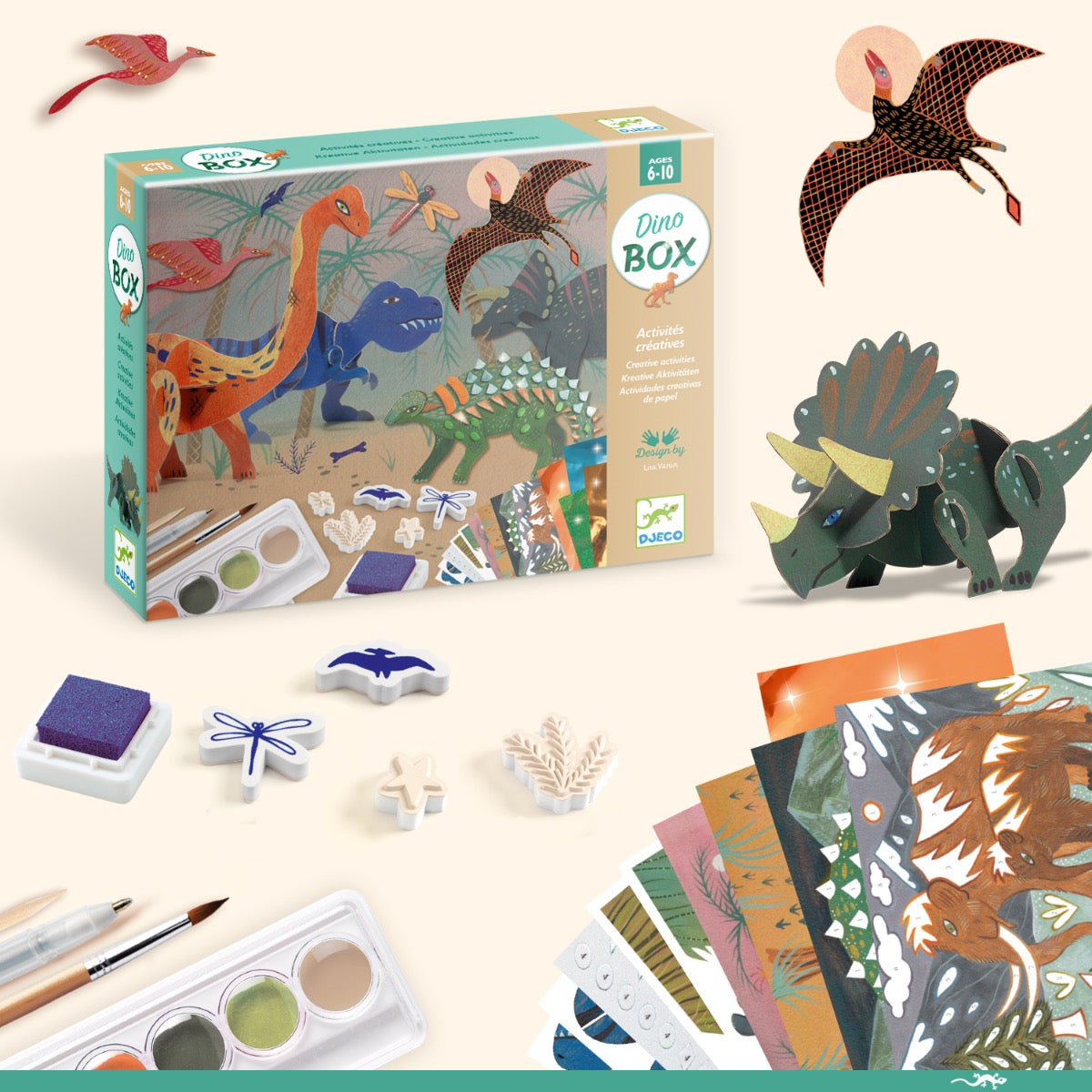 Djeco Multi Activity Kits - The World of Dinosaurs Creative Arts & Crafts Set for Kids | STEM Learning Toys | Dinosaur Themed Painting & Coloring Activities | Perfect for Birthday Gifts & Classroom Projects