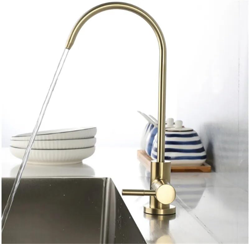 Premium 304 Stainless Steel RO Water Purifier Faucet - 360° Rotatable Brushed Gold Kitchen Sink Filter Tap for Clean Drinking Water | Perfect for Home, Office & RV Use