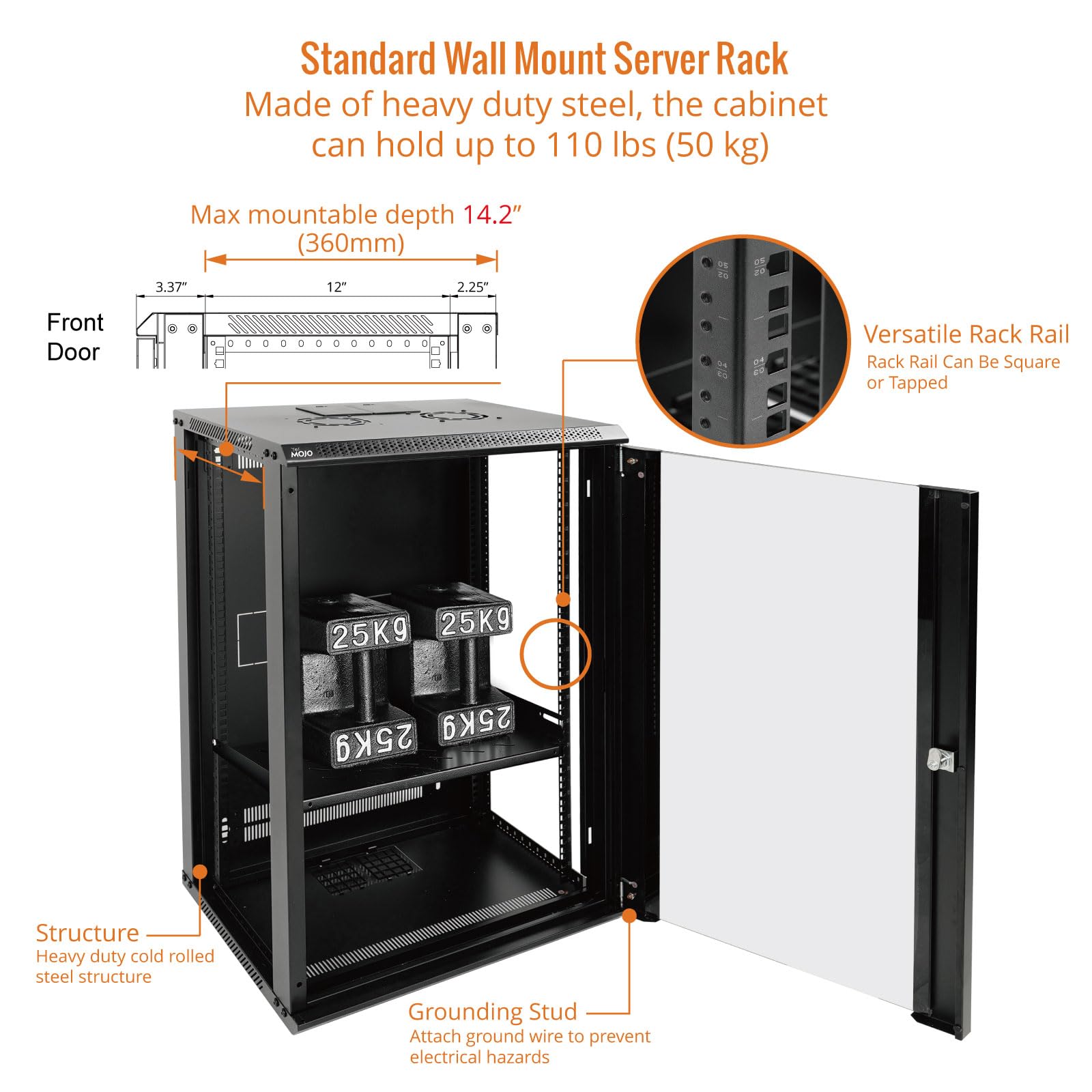 18U Wall Mount Network Server Rack Cabinet - 19 Inch IT Equipment Enclosure with Lockable Glass Door, Side Panels & Cooling Fan (17.7