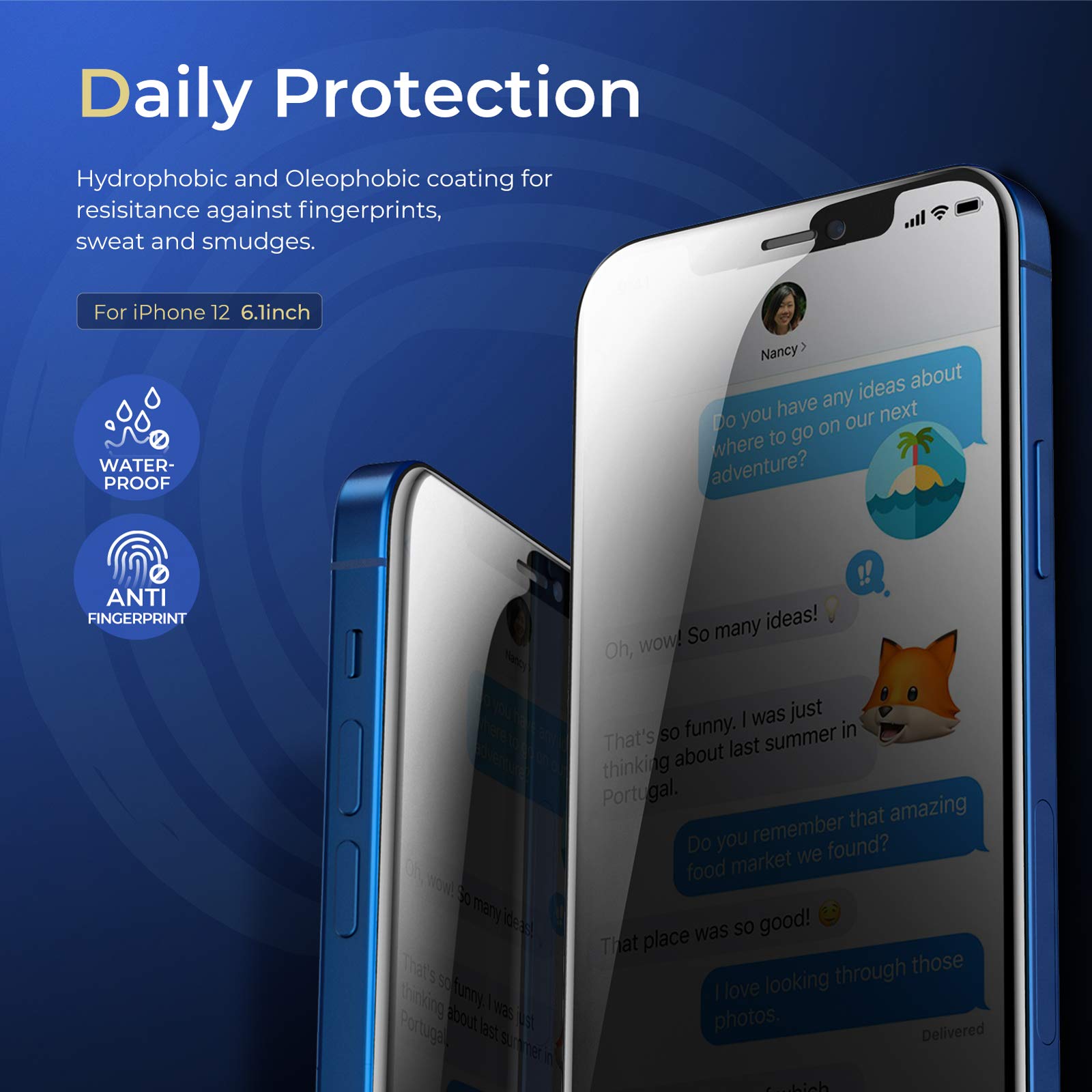 ORIbox Privacy Glass Screen Protector for iPhone 12 (2 Pack) - Anti-Scratch Anti-Spy Tempered Glass with Camera Lens Protectors - Perfect for Office, Banking & Private Browsing