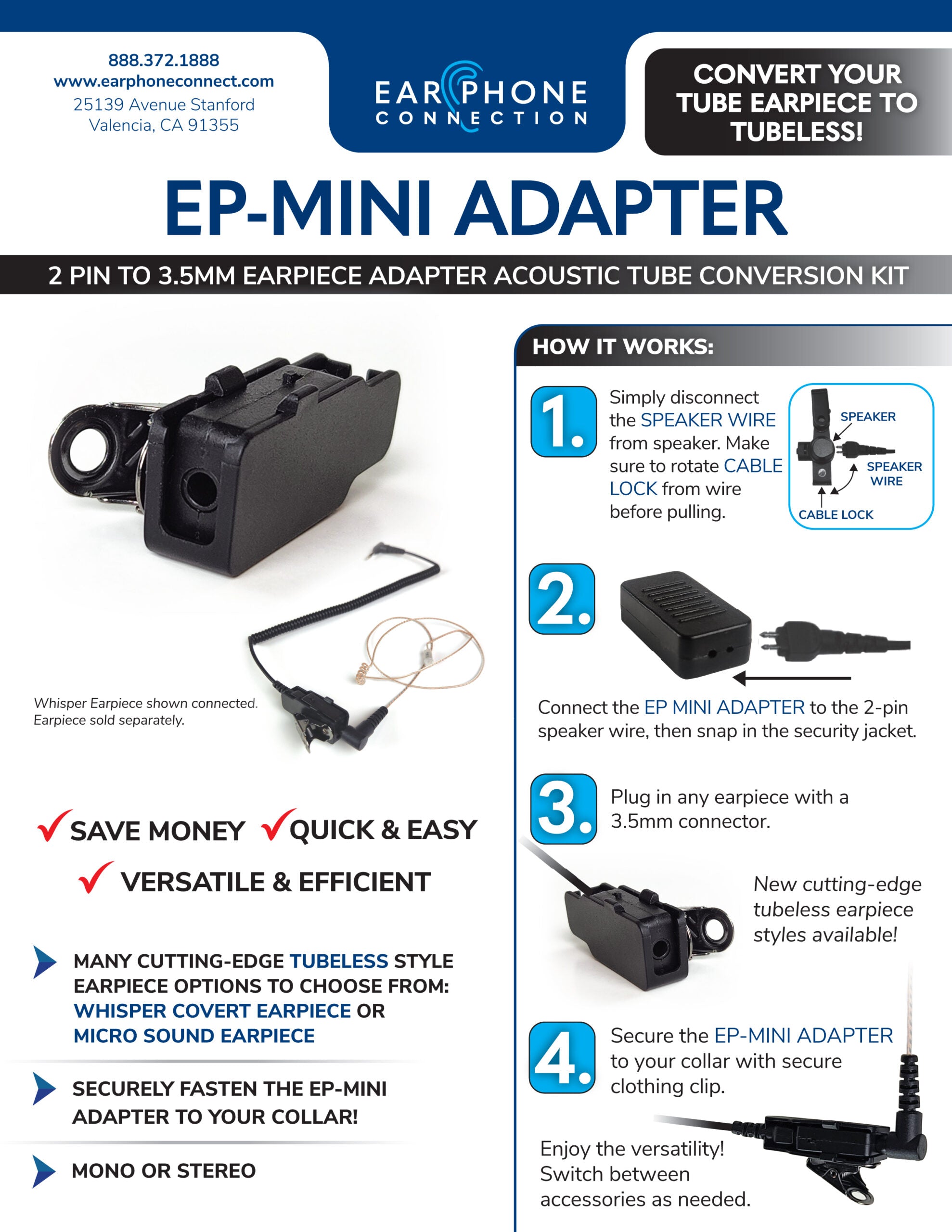 EP Mini Adapter - Convert Acoustic Tubes to Tubeless Easily | Perfect for CPAP Machines, Oxygen Concentrators & Medical Devices